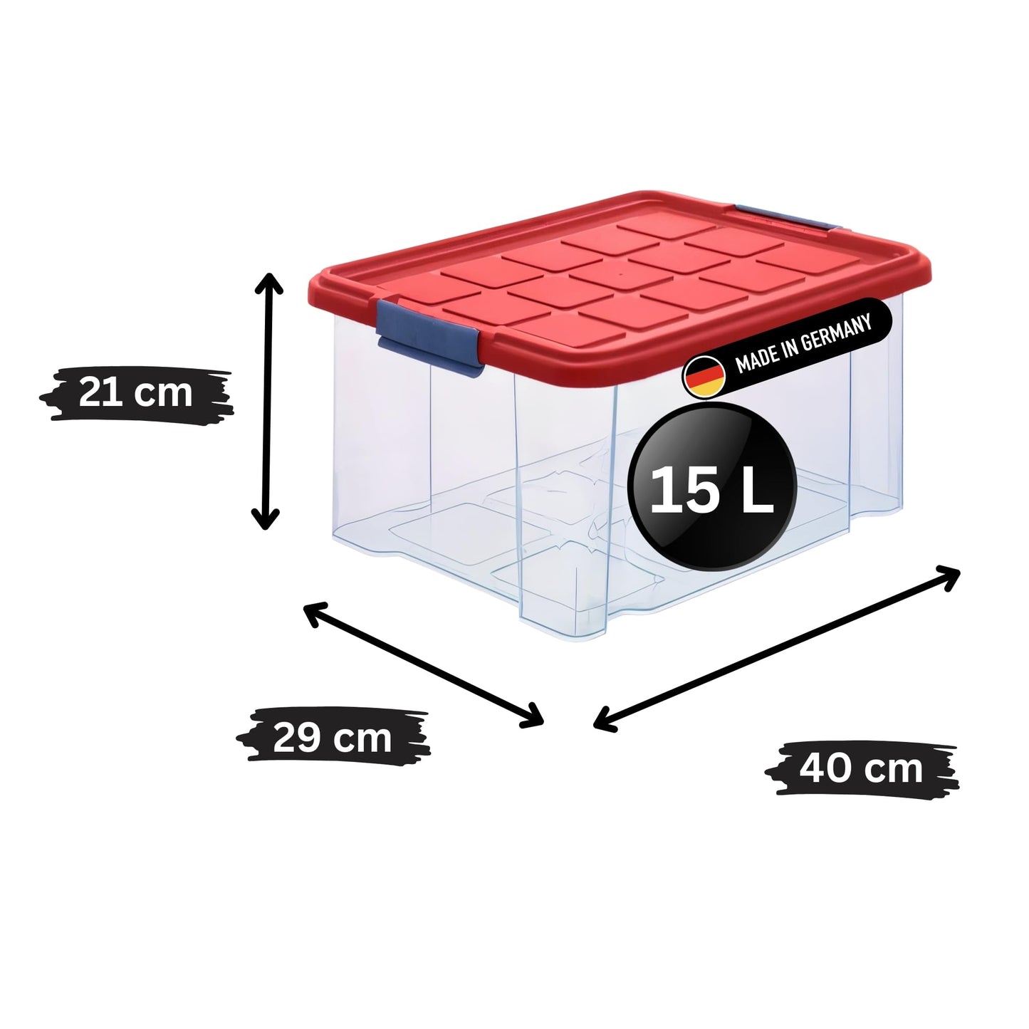 ARTECSIS 2 x Plastic Storage Boxes M, 15 L - 40 x 29 x 21 cm, Storage Box with Lid, Euro Box, Stackable