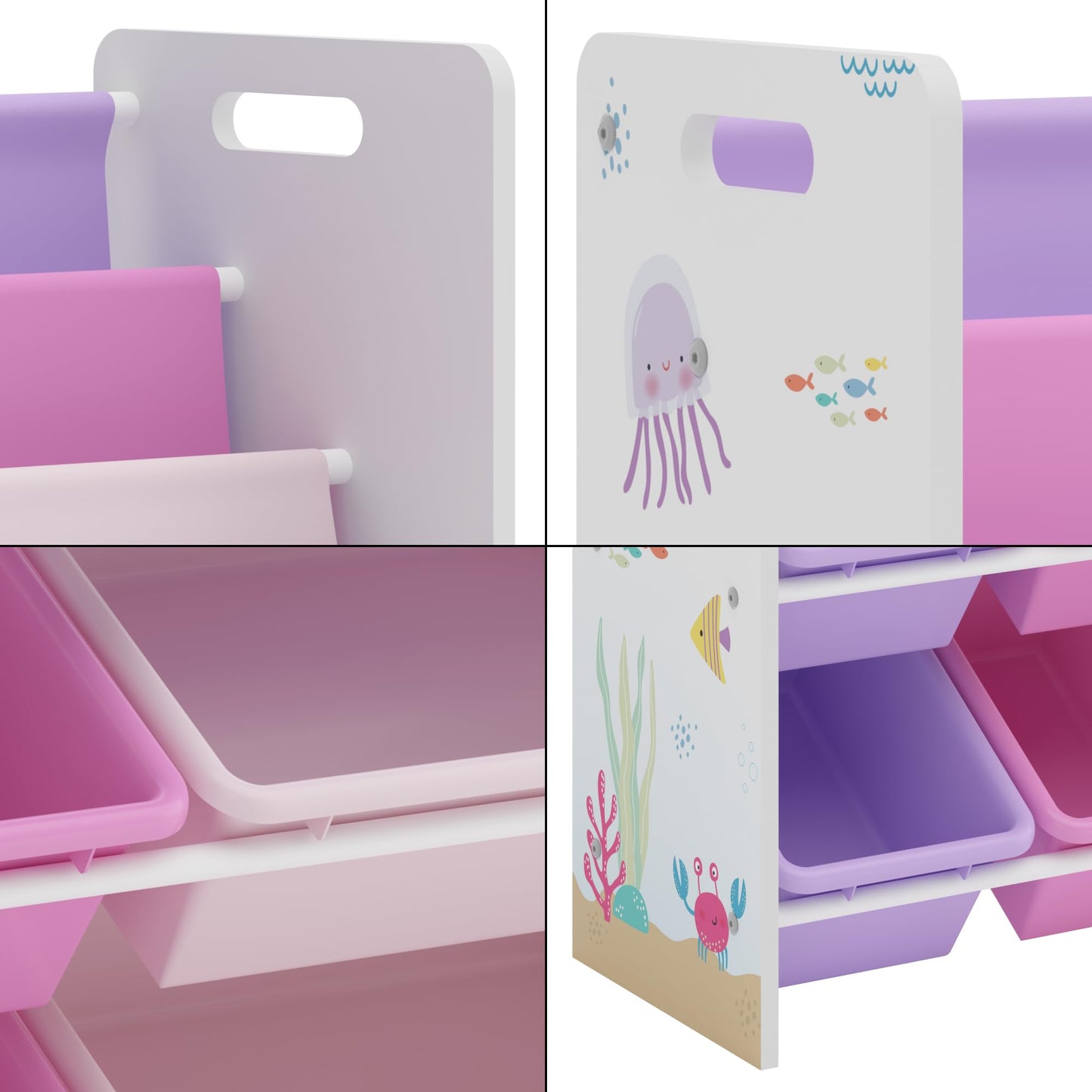 [en.casa] Kinderregal Rødøy Bücherregal für Kinder mit 6 Kisten Spielzeugregal 78 x 86 x 27 cm Spielzeug Aufbewahrung Koala Motiv