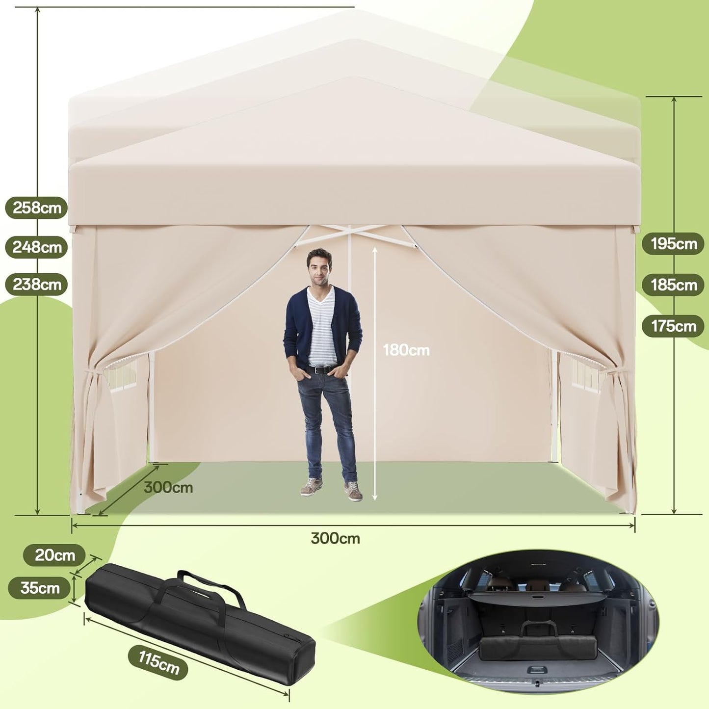 JUMMICO Gazebo 3 x 3 Waterproof Stable Winterproof with 4 Side Walls, Folding Gazebo Height Adjustable, Gazebo UV Protection 50+, Garden Gazebo Folding Tent for Garden, Courtyard, Camping, Gazebo Grey
