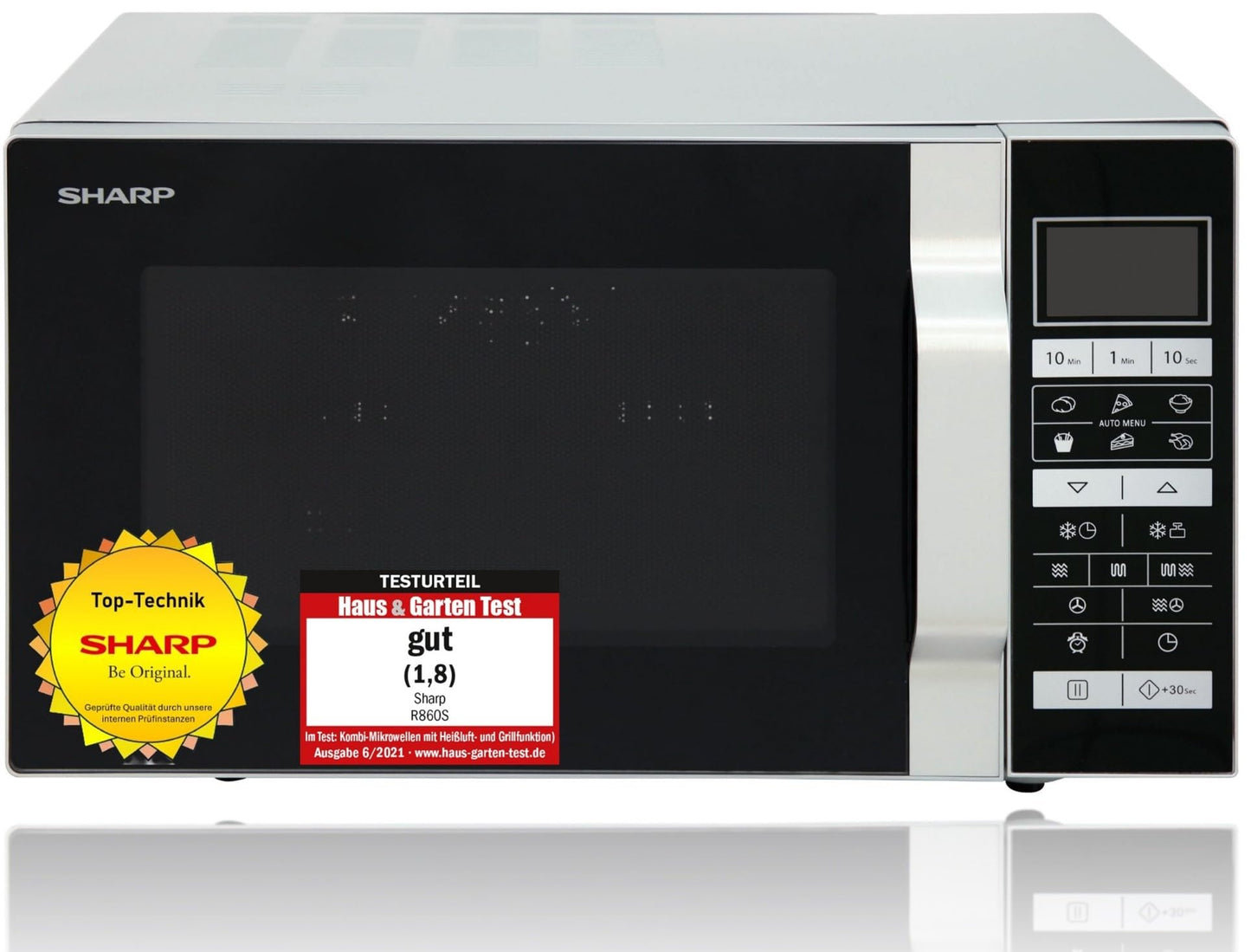 Sharp R843INW 3-in-1 microwave with hot air, grill and convection / 25 L / 800 W / 1000 W grill / 2500 convection / 10 automatic programs / pizza program / metal turntable (30 cm) / silver