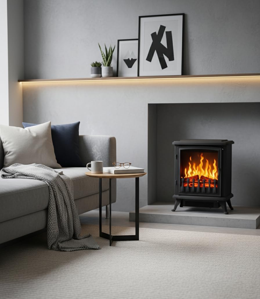 Chemin' Arte 139 3D Fire Glass Electric Fireplace, Black