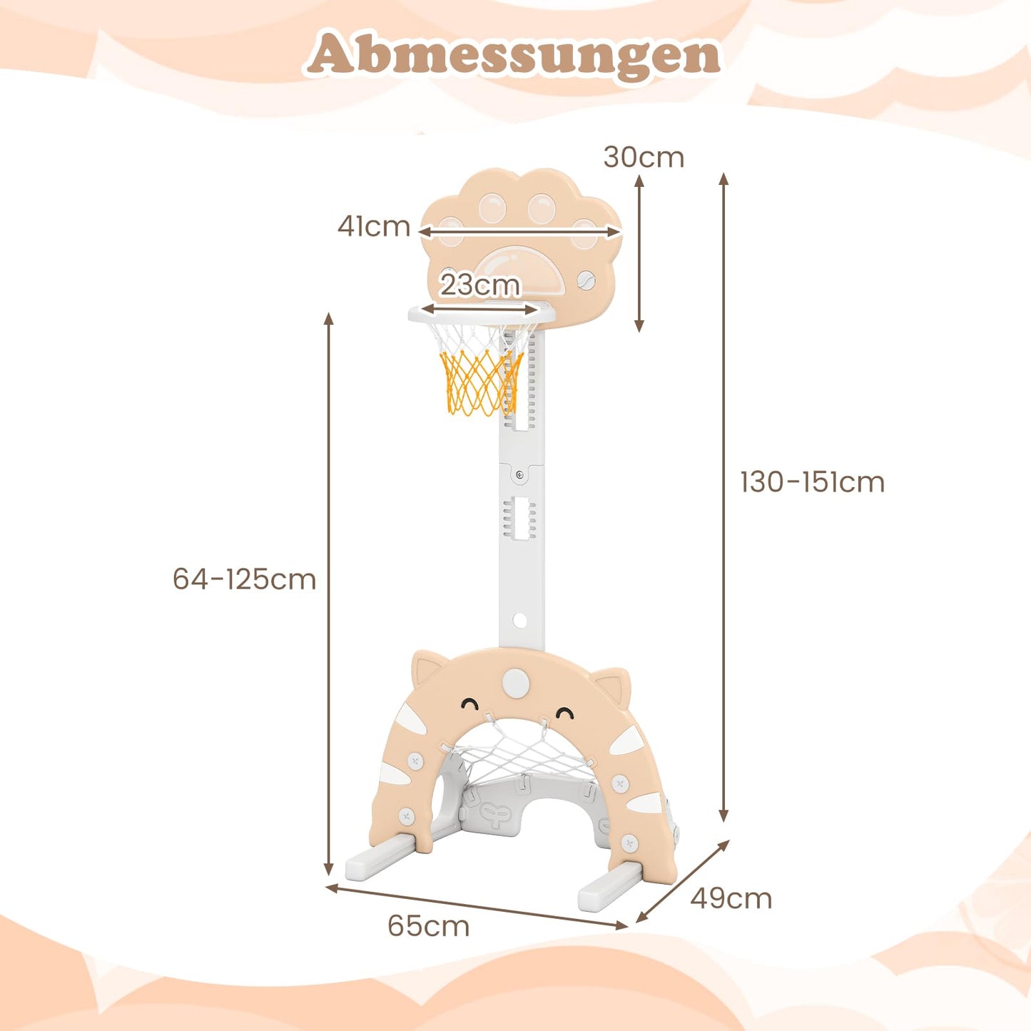 COSTWAY 3-in-1 Children's Basketball Hoop, Basketball Stand with Basketball & Football & Golf Game, Indoor Outdoor Basketball Game with Adjustable Height & Foldable Basket, for Children from 3 Years