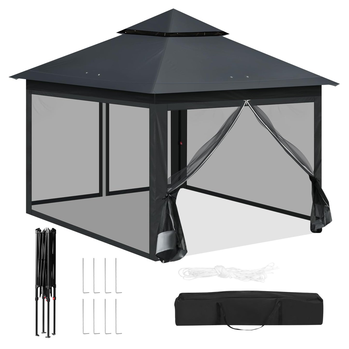 WOLTU Pavillon 3x3 m, Faltpavillon mit Moskitonetz, Partyzelt wasserdicht stabil, höhenverstellbares Partyzelt UV-Schutz, Gartenpavillon mit 4 Seitenteilen, Festzelt mit Tragtasche, Anthrazit