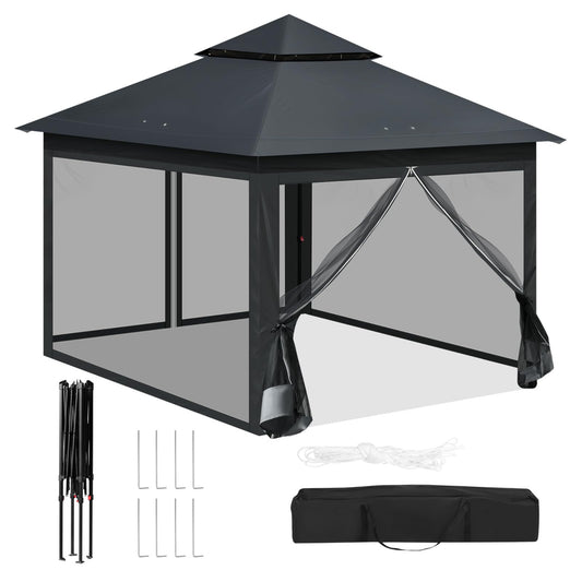 WOLTU Pavillon 3x3 m, Faltpavillon mit Moskitonetz, Partyzelt wasserdicht stabil, höhenverstellbares Partyzelt UV-Schutz, Gartenpavillon mit 4 Seitenteilen, Festzelt mit Tragtasche, Anthrazit