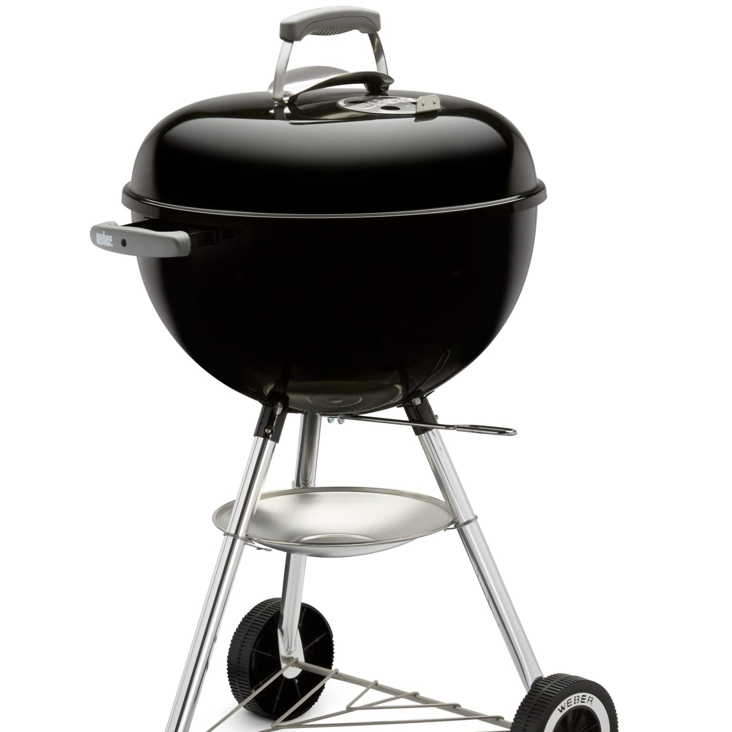 Weber Compact Kettle Charcoal Grill, Diameter 47 cm Grill Area, BBQ Grill with Porcelain Enamelled Lid and Kettle, Tripod Stand & Wheels, Chrome-Plated Cooking Grate, Black (1221004)