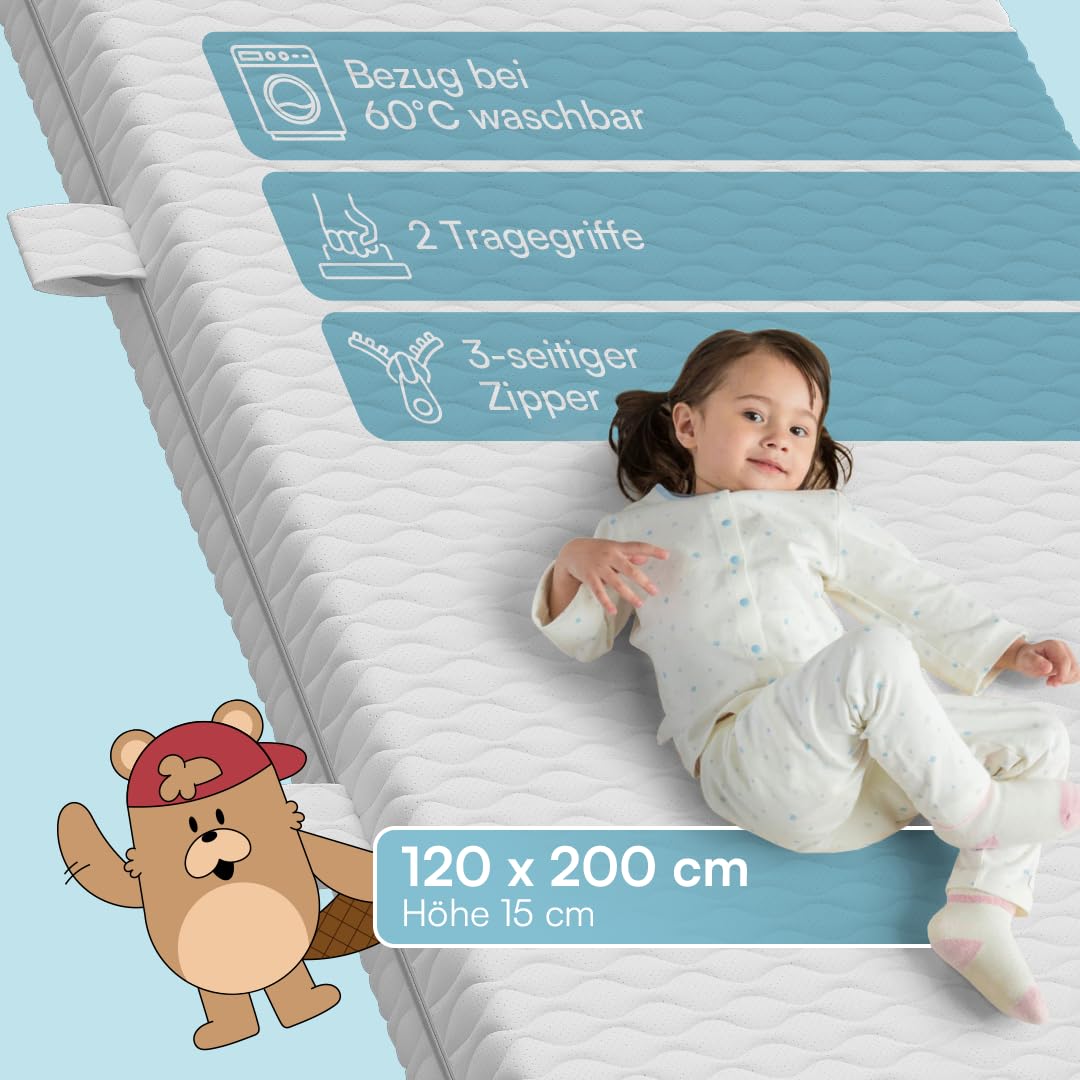 Bellabino Bia Children’s Bed, 90 x 200 cm, Children’s House Bed incl. Fall Protection and Rolled Slatted Frame, Montessori Floor Bed, White, Solid Pine Wood