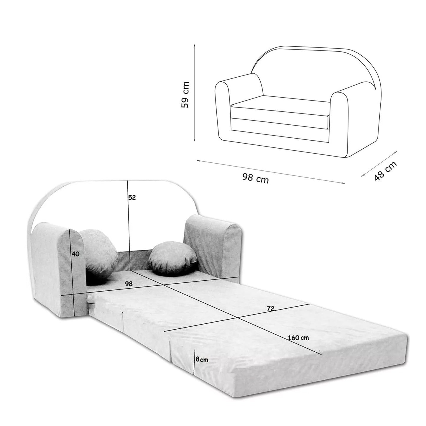 Children's Sofa with Sleep Function Foldable 3-in-1 Children's Sofa Play Sofa with Bed Function Girls Boys Bean Bag Mini Sofa Bed Children's Room Sleeping Chair (A39)