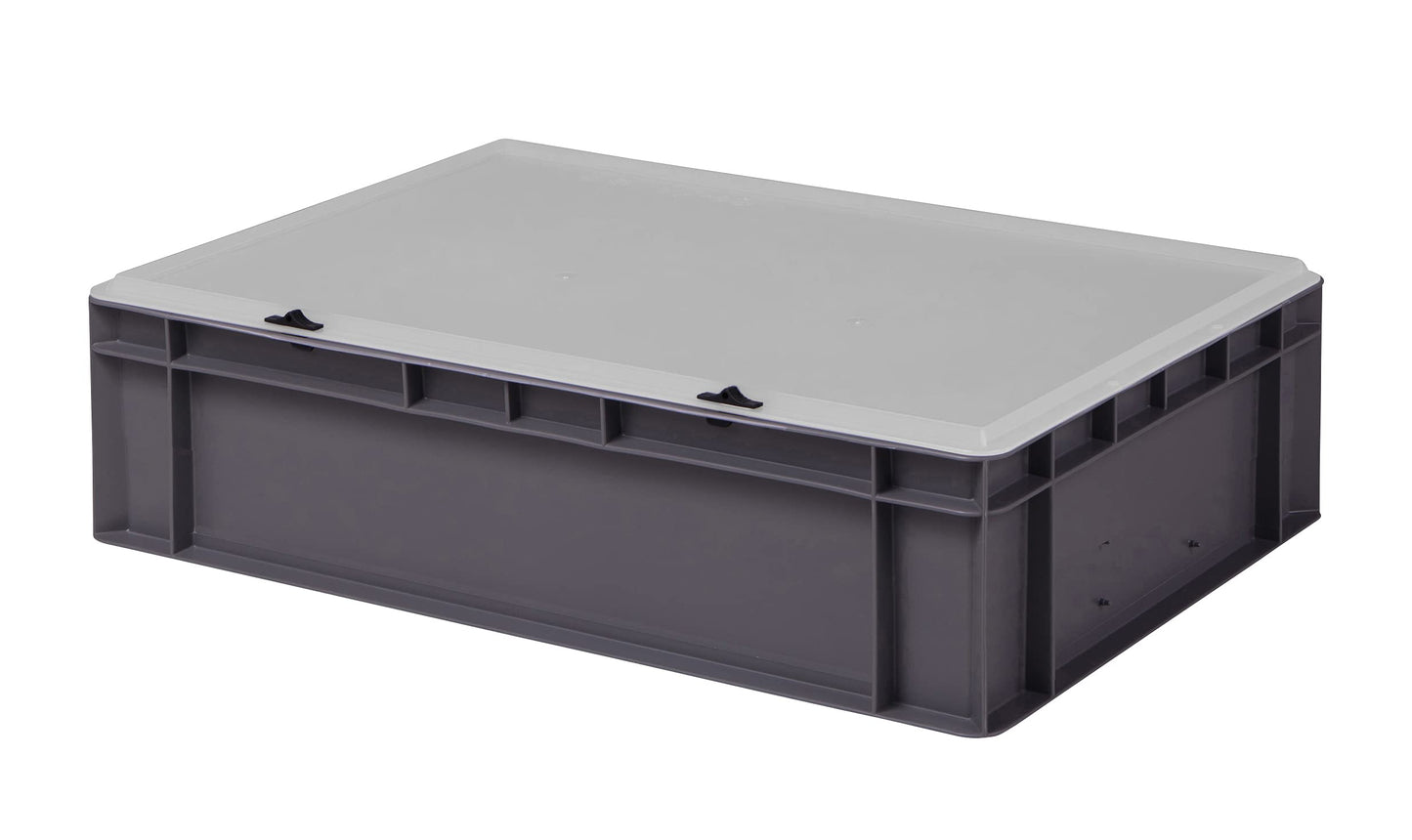 Design Eurobox Stacking Box Storage Container Plastic Box in 5 Colours and 16 Sizes with Transparent Lid (Matte) (Grey, 60 x 40 x 33 cm)