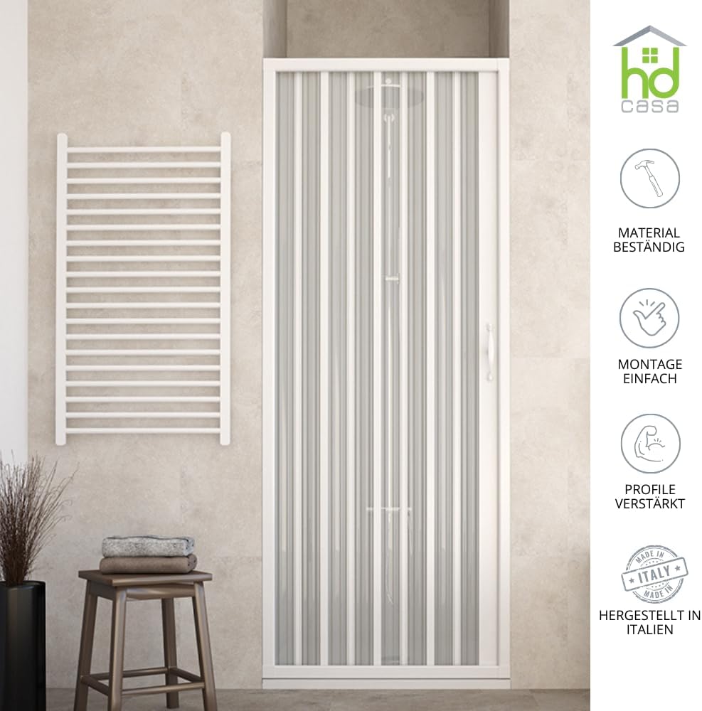 90cm Jade Extendable PVC Shower Enclosure - Unique Door with Semi-Transparent Panels - Side Opening with Bellows - White