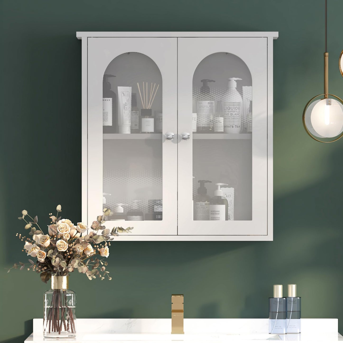 Bathroom Mirror Cabinet with 2 Doors, Wall Cabinet for Over the Toilet, Surface-Mounted Kitchen Wall Cabinet, Wall Cabinet with Shelves, Multifunctional Bathroom Cabinet, Natural