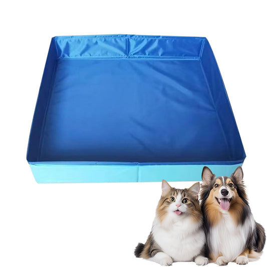 Hundepool, Planschbecken Faltbare für Hunde & Katzen, 50x50x10 cm Eckig Katzenpool, Hundebadewanne, Planschbecken ohne Aufblasen für Haustiere, Klappbar Schwimmbecken für Kleine Hunde & Katzen (A)