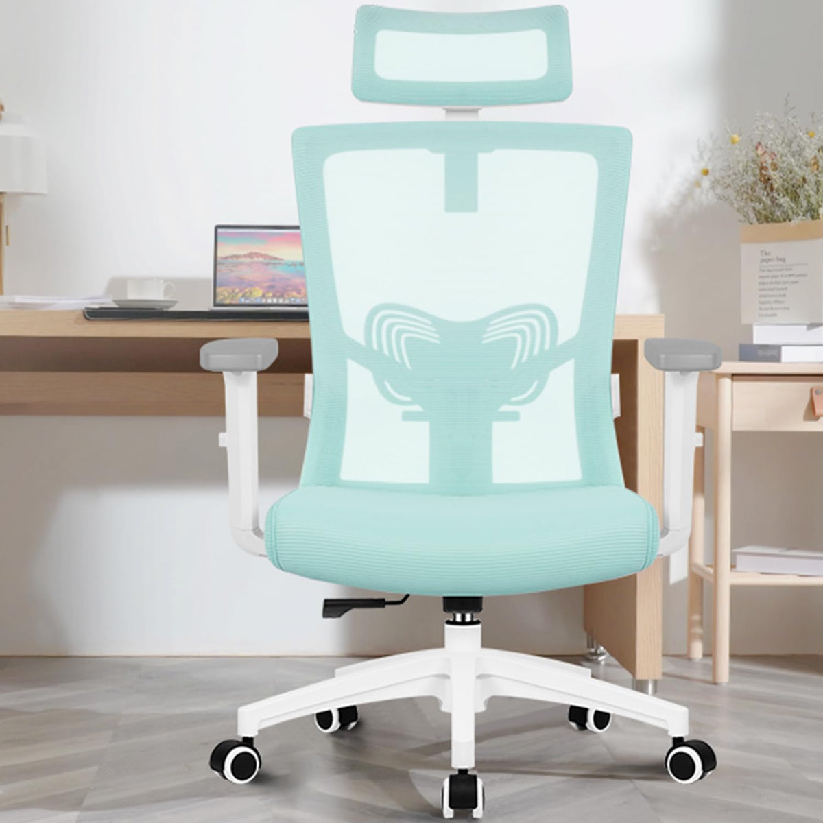 Daccormax Ergonomic Office Chair, Desk Chair with Adjustable Headrest, Armrests, Lumbar Support, Swivel Chair, Rocker Function, Mesh Executive Chair, Back-Friendly, Office Chair 150 kg
