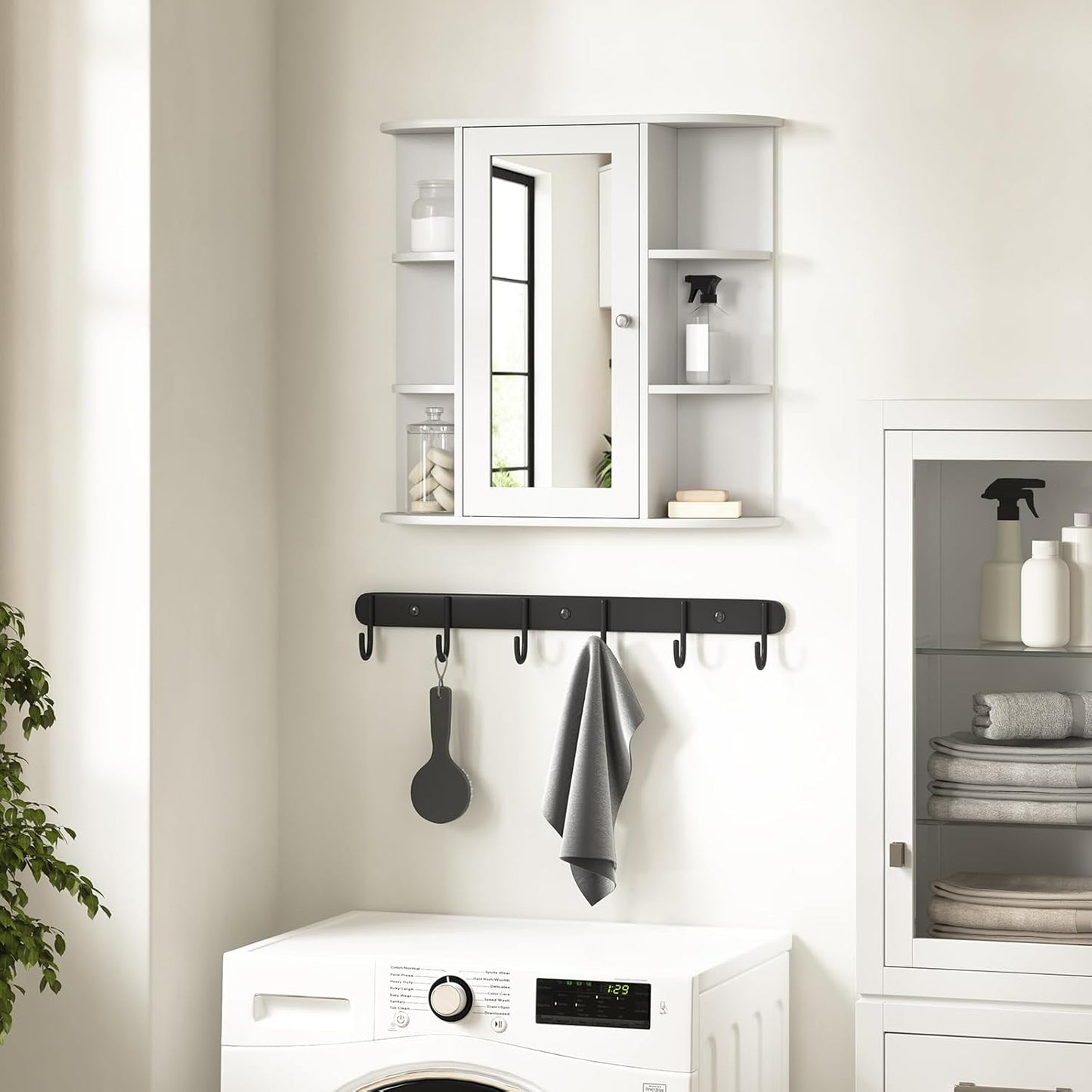 Bathroom Mirror Wall Cabinet with Doors W x H x D Approx. 60 x 58 x 16 cm White