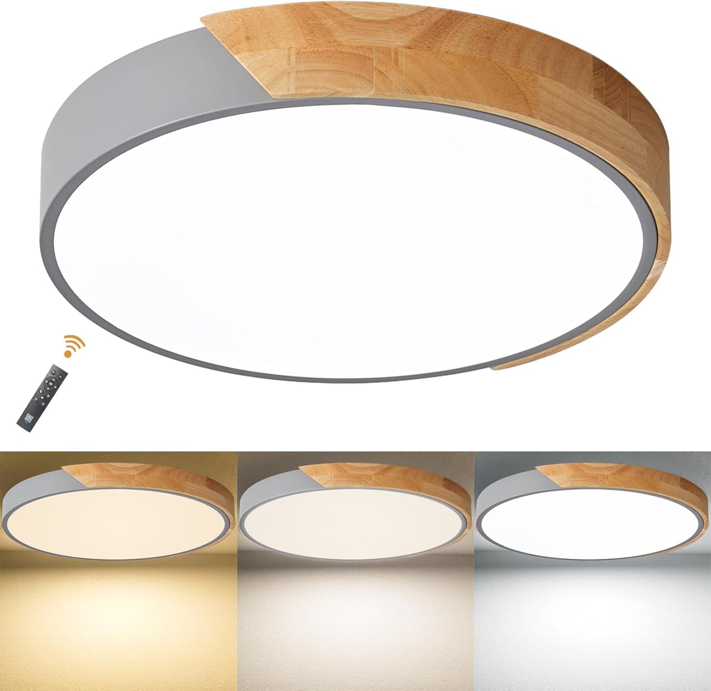 LED Wooden Ceiling Lights, Thin Flat Modern Flush-Mounted Light, Ceiling Lighting Lamps for Dining Room, Hallway, Living Room, Kitchen, Bedroom, 30 cm x 30 cm, 24 W, Warm White, 3000 K