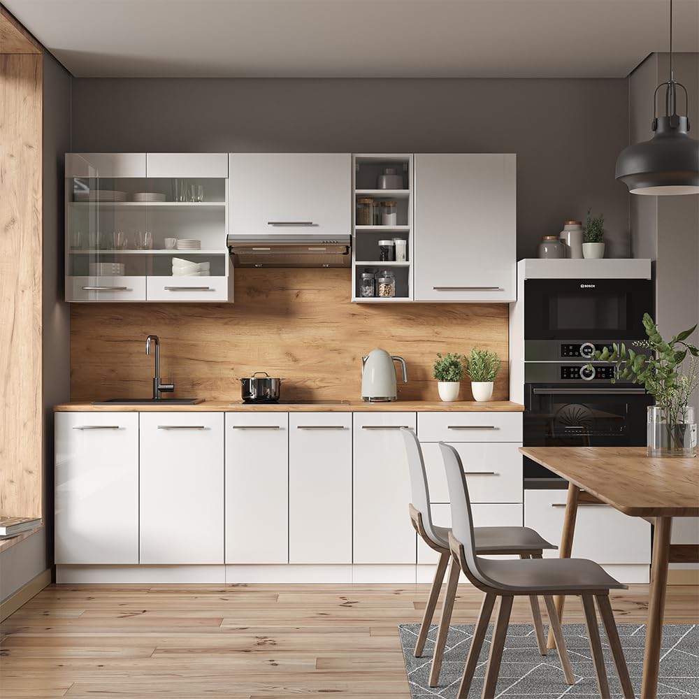 Vicco Fame-Line Kitchen Unit 280 cm without Worktop 280 cm High-Gloss Anthracite / White