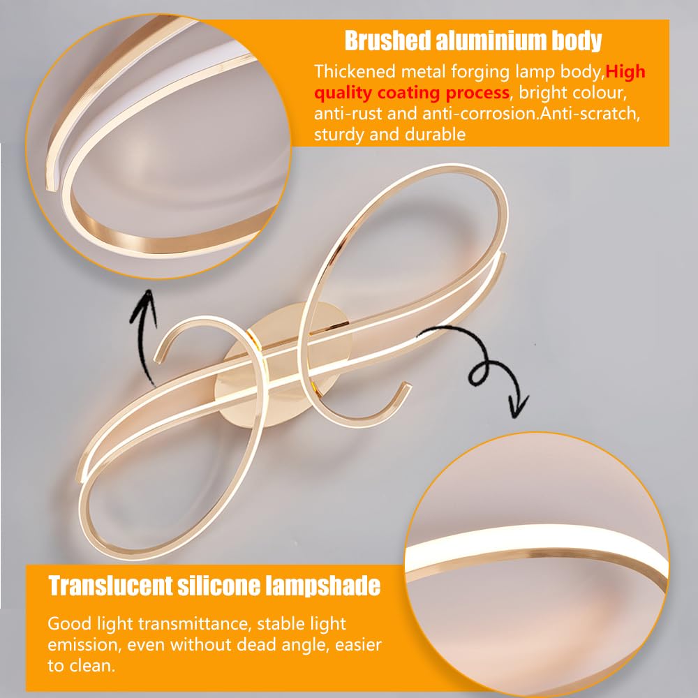 WSXEDC Moderne Kreative LED Deckenleuchte Dimmbare Metall Chrom für die Augenpflege Deckenlampe Mit Fernbedienung für Wohnzimmer Schlafzimmer Esszimmer Flure Gold 60cm