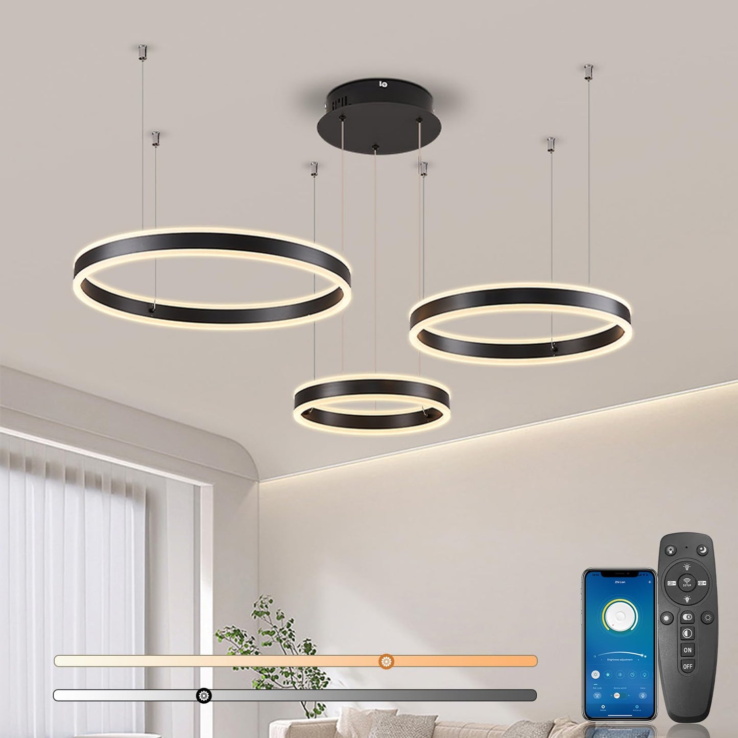 SUCIKORIO LED Pendelleuchte Esstisch, Modern LED Rund Hängelampe Esstisch Dimmbar Hoehenverstellbar 88W Aluminium Esstischlampe Hängend Mit Fernbedienung 2700K-6500K 5%-100% Helligkeit 30+40+50cm