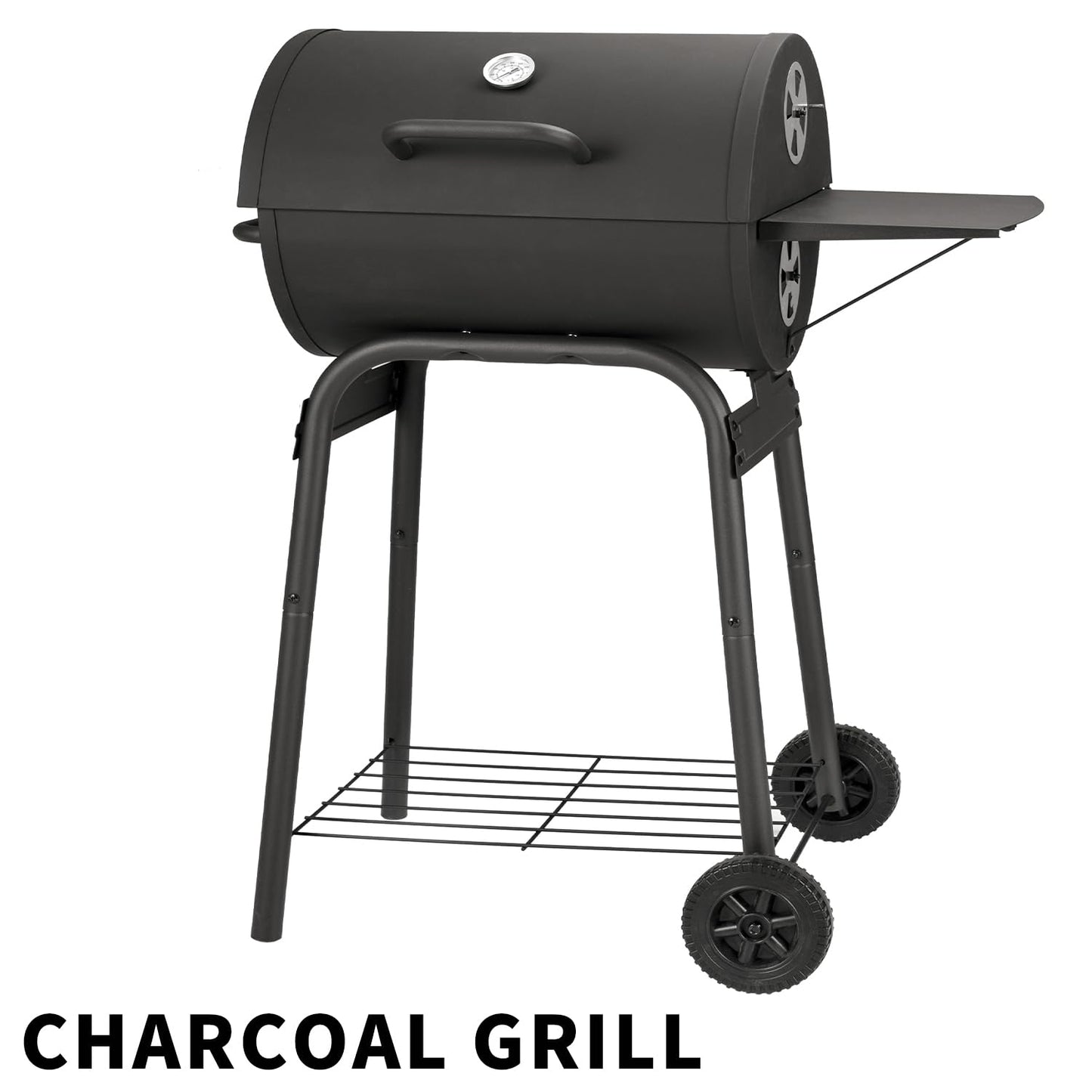 Charcoal Grill Trolley - Charcoal Grill Handle, Grill Grate and Thermometer, Charcoal Grills with Lid | Smoker Grill Charcoal Grill Large BBQ Grill Garden Grill Charcoal Charcoal