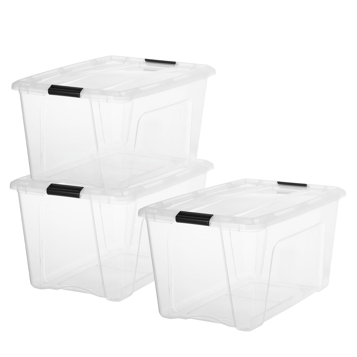 Iris Ohyama Storage Boxes with Lids, 55L, Set of 4, Transparent, Secure Closure, Stackable, Handles, Bedroom, Closet, Office, Organisation, BPA-Free Plastic, Organiser Boxes, BSB-55