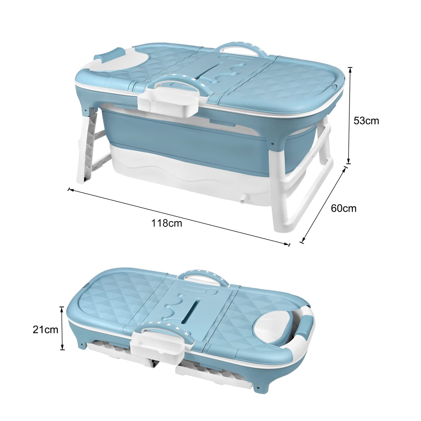 LARS360 Foldable Bathtub, Adult, Travel Bathtub, Folding Bathtub with Removable Cover, Soap Basket, Massage Rollers, Mobile Bathtub for Small Bathroom (118 x 62 x 53 cm)