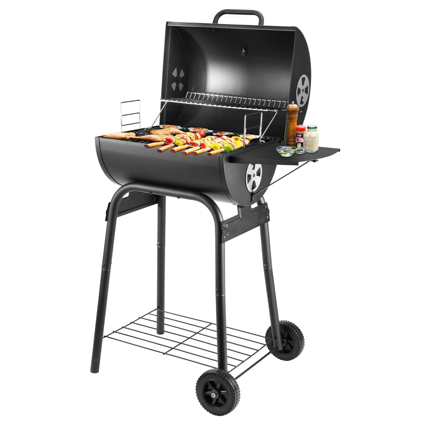 Charcoal Grill Trolley - Charcoal Grill Handle, Grill Grate and Thermometer, Charcoal Grills with Lid | Smoker Grill Charcoal Grill Large BBQ Grill Garden Grill Charcoal Charcoal