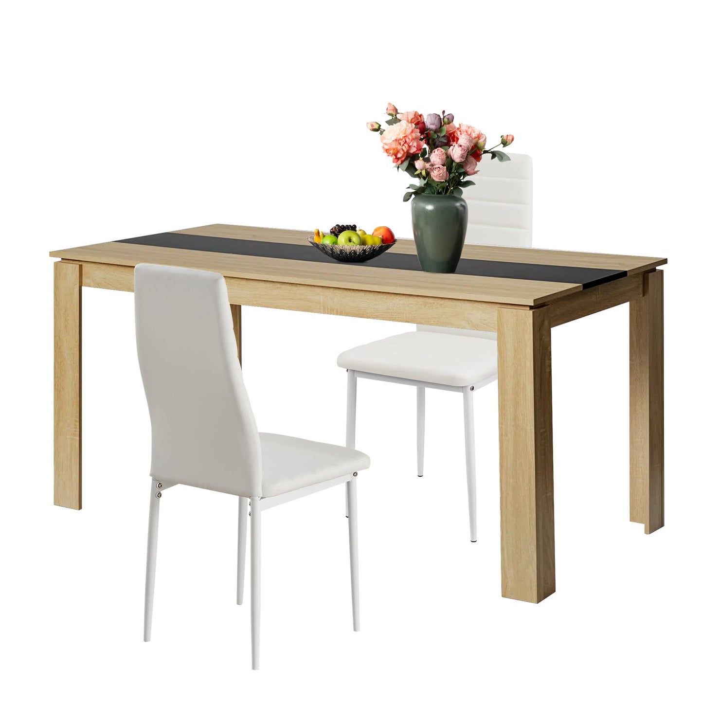 FURNITABLE Esstisch mit 4 Stühlen Esszimmergruppe, 4er Set Esszimmerstühle und Rechteckig Holztisch Essgruppe für Wohnzimmer Küche Büro (110 * 70cm Tisch+4 Schwarz Stühle)
