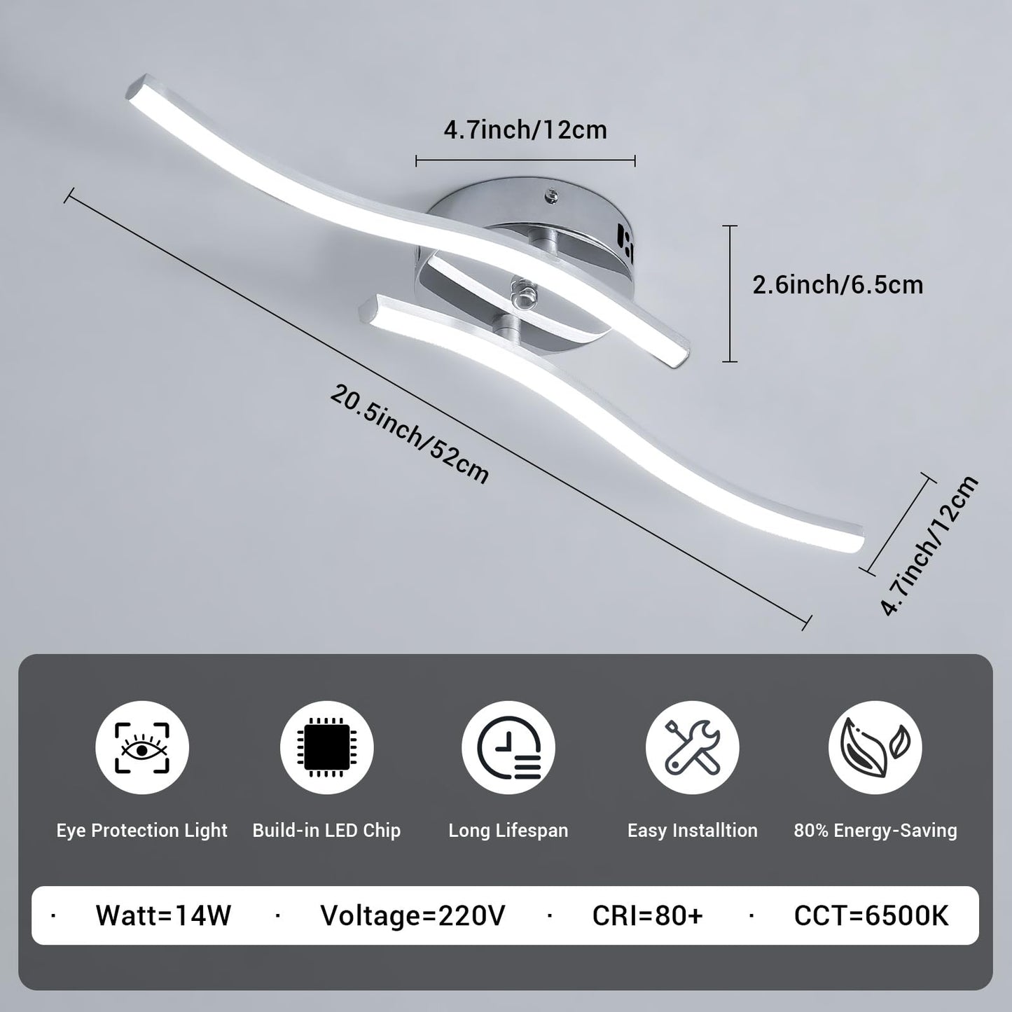 LED Ceiling Light, Kitchen Ceiling Light, Bedroom, 18 W 1620 LM Ceiling Light Living Room, 6500 K Cold White, 3 LEDs, Suitable for Bedroom, Dining Table, Hallway Lamp Ceiling, Balcony, Diameter 54 cm