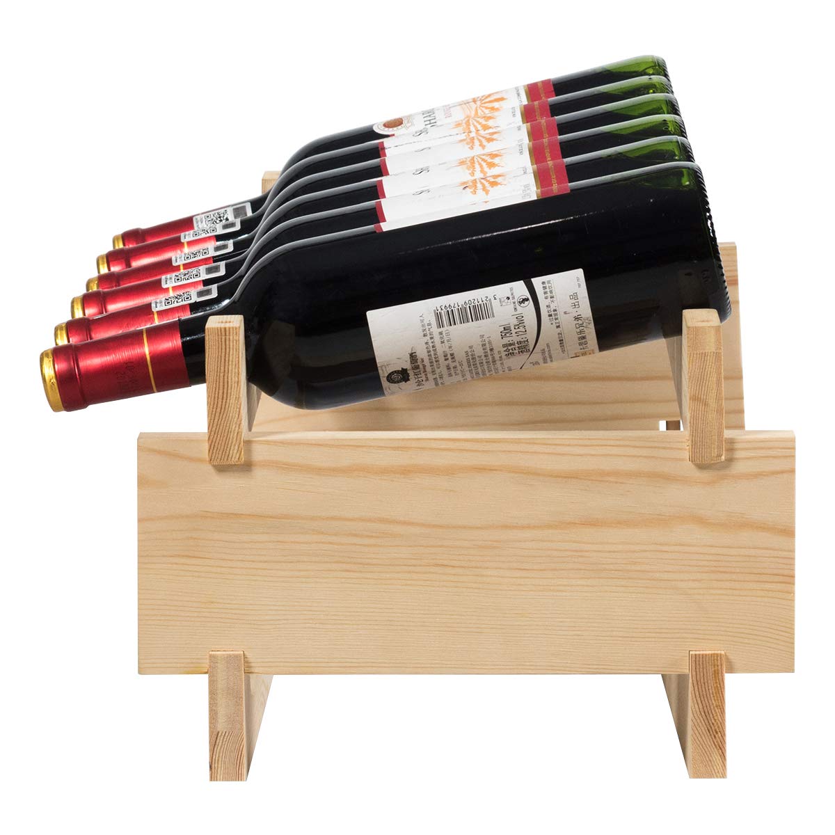 COSTWAY Wine Rack Wood Stackable Bottle Rack for 72 Bottles, Wine Rack with 6 Levels, Wooden Shelf, Bottle Stand for Kitchen, Dining Room, Bar, Basement, 119 x 29 x 72 cm