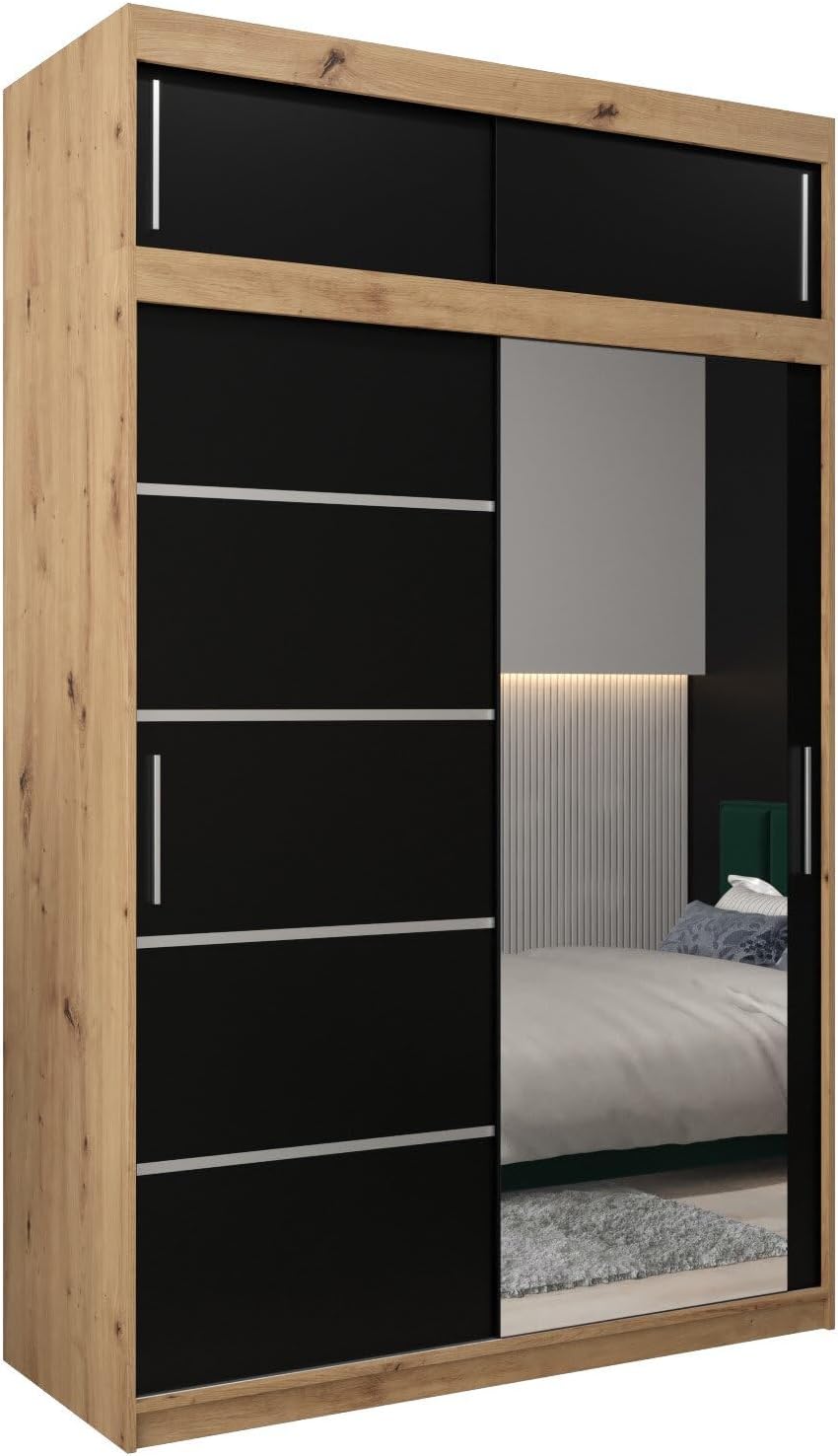 MEBLE KRYSPOL Verona 2, 250 cm Bedroom Wardrobe with Three Sliding Doors, Mirror, Clothes Rail and Shelves, 250 x 200 x 62 cm, Matt Black