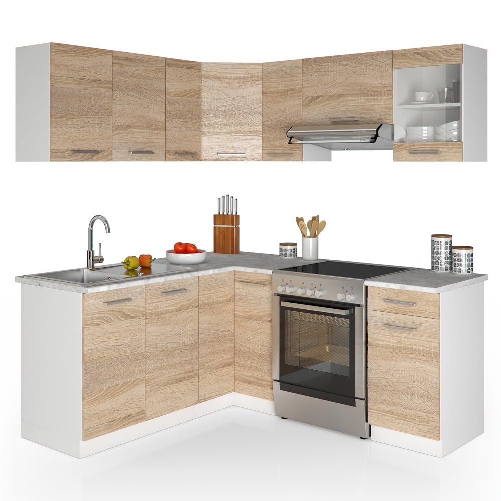 Vicco Rick Corner Kitchen, Anthracite High Gloss/White, 190 x 60 cm, AP Marble