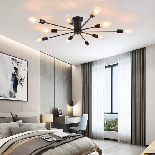 JIINOO 10 Lights Modern Chandelier Ceiling Light Gold Industrial Ceiling Lamp Medieval Semi Flush Mount Chandelier Ceiling Light for Kitchen Dining Room Living Room Bedroom Lighting
