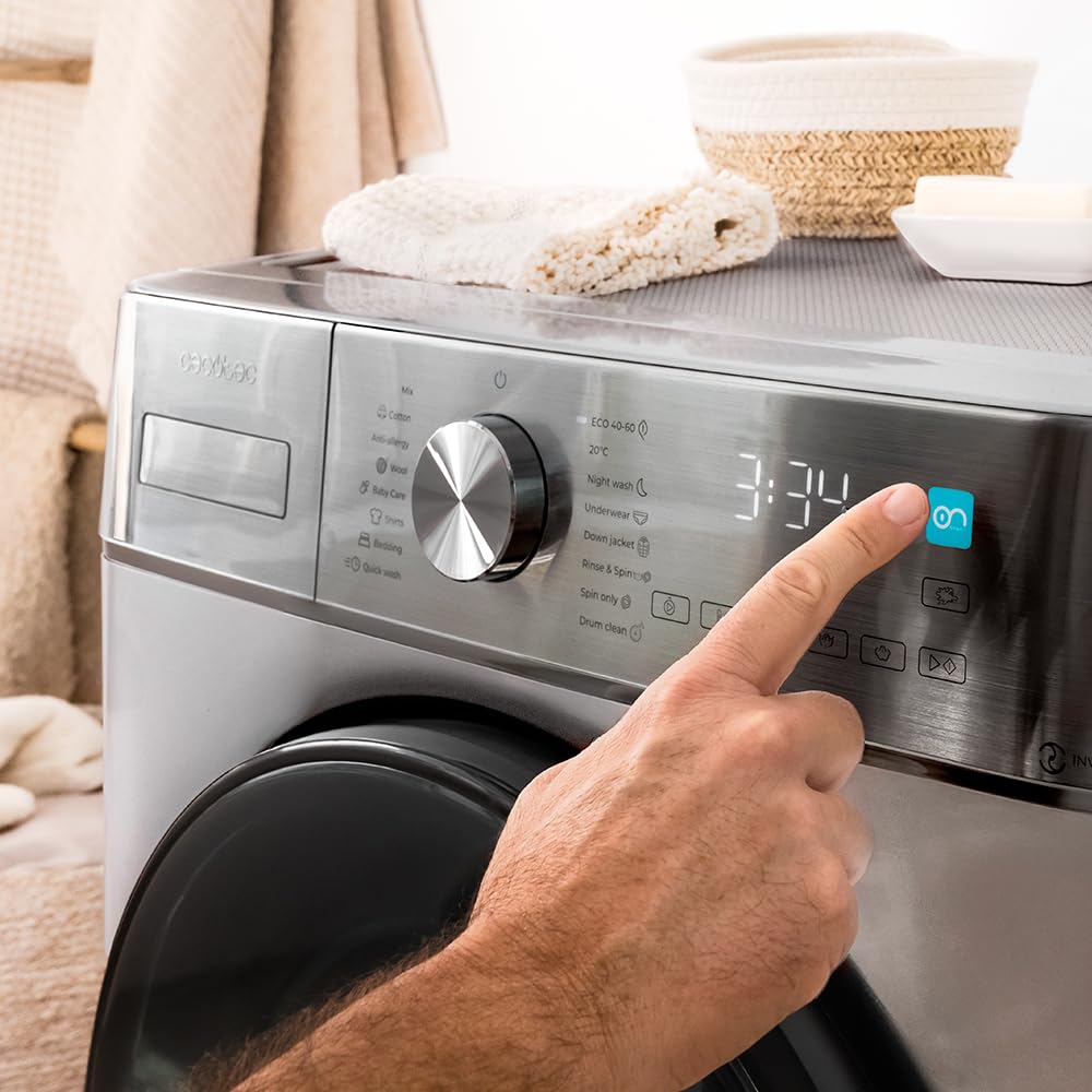 Cecotec Frontlader-Waschmaschine 10 kg Bolero DressCode 10800 Inverter Steel A, 1400 U/min, 16 Prog, Energieeffizienzklasse A, Inverter Plus Motor, SteamMax, Intelligentes Waschen und Ladungsdetektor