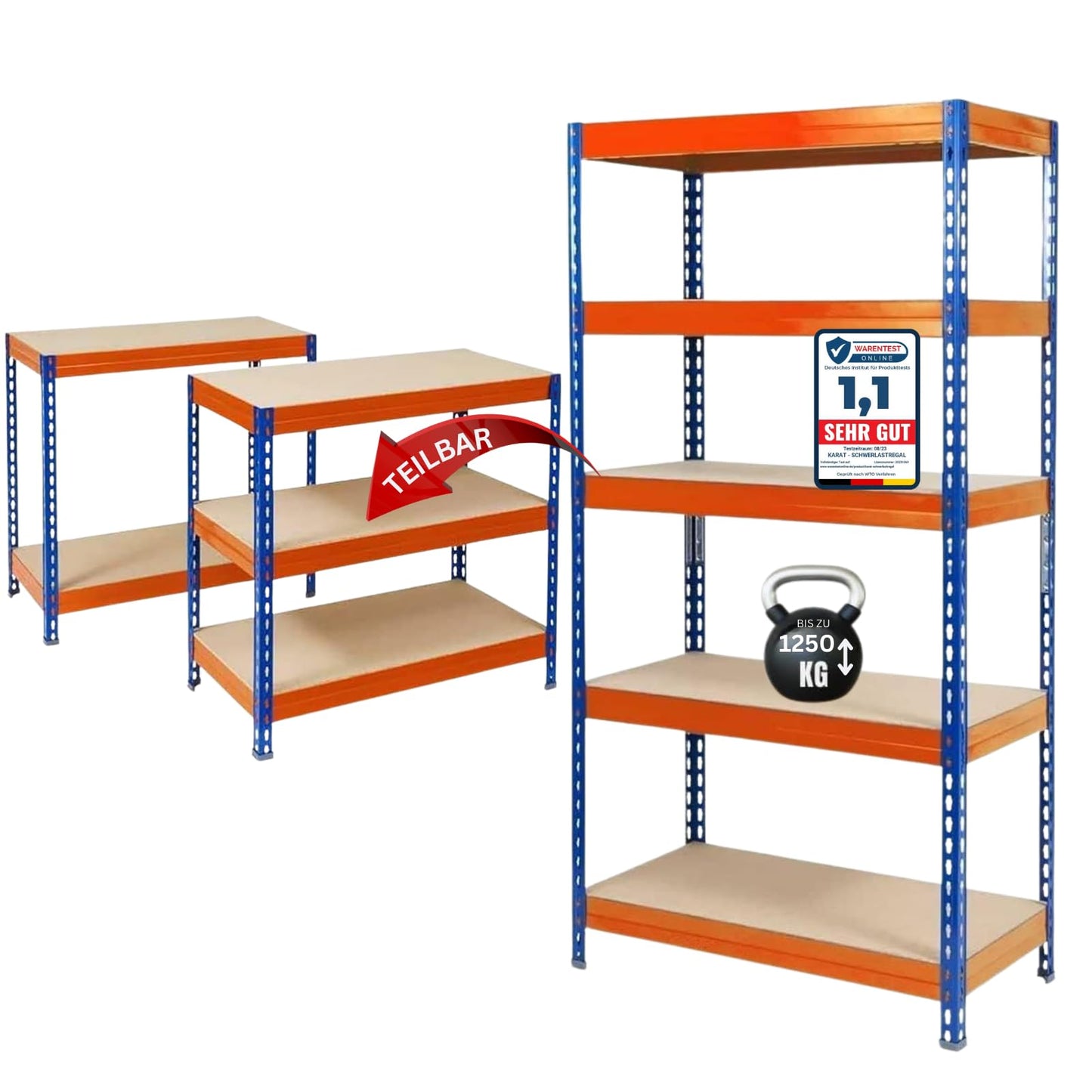 KARAT Heavy Duty Shelving – Plug-in Shelving Unit, Cellar Shelf, Storage Shelf, Workbench – Load Capacity up to 1500 kg – Quick Assembly and Stable (Galvanised, 180 x 90 x 45 cm)