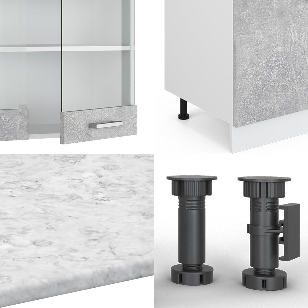 Vicco R-Line Kitchen Unit, High-Gloss Anthracite/White, 300 cm with Tall Cabinet, without Worktop