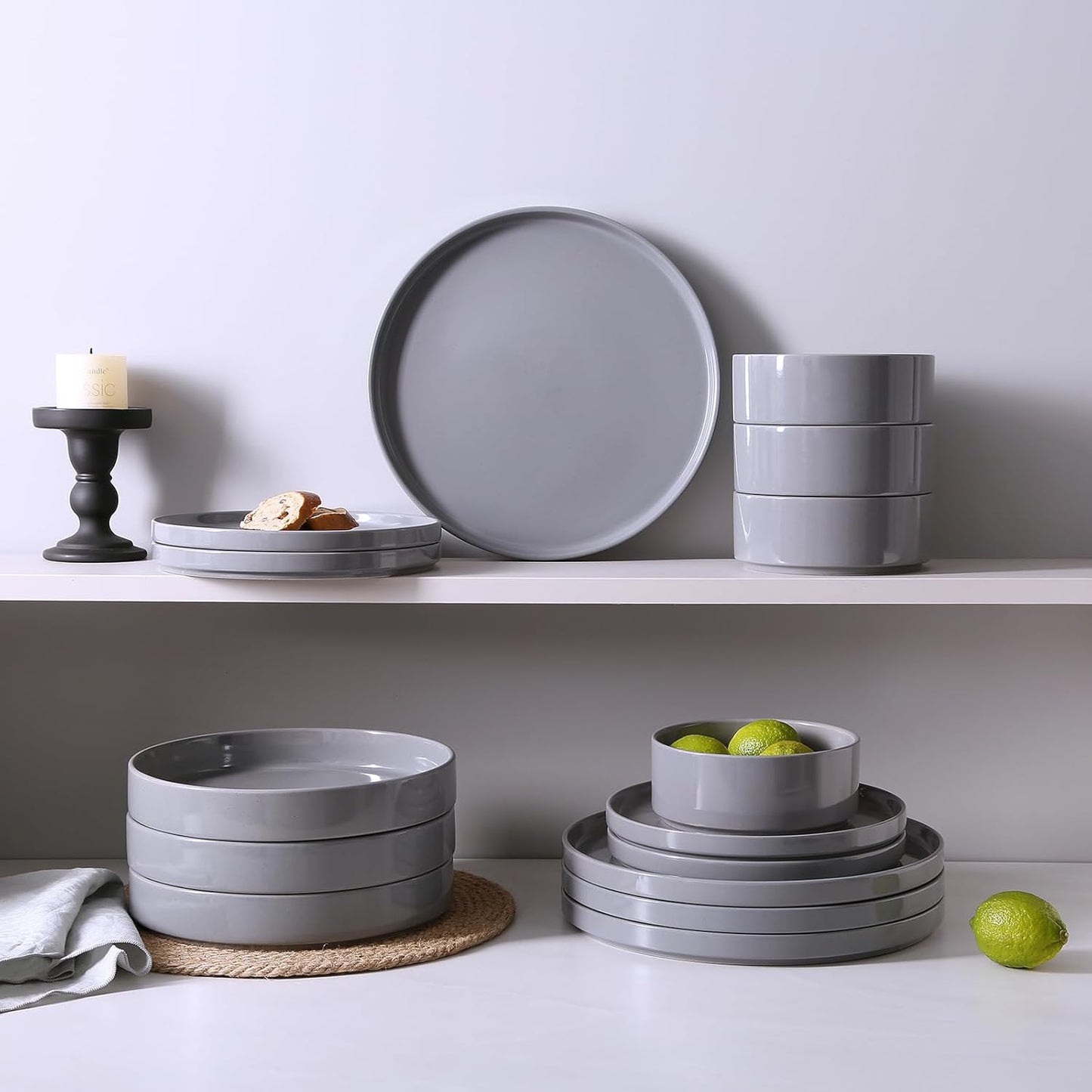 Star 18-Piece Plate Set, Crockery Set for 6 People, Stoneware Crockery Set, Anti-Scratch Dinner Service, Microwave & Dishwasher Safe, Cappuccino White