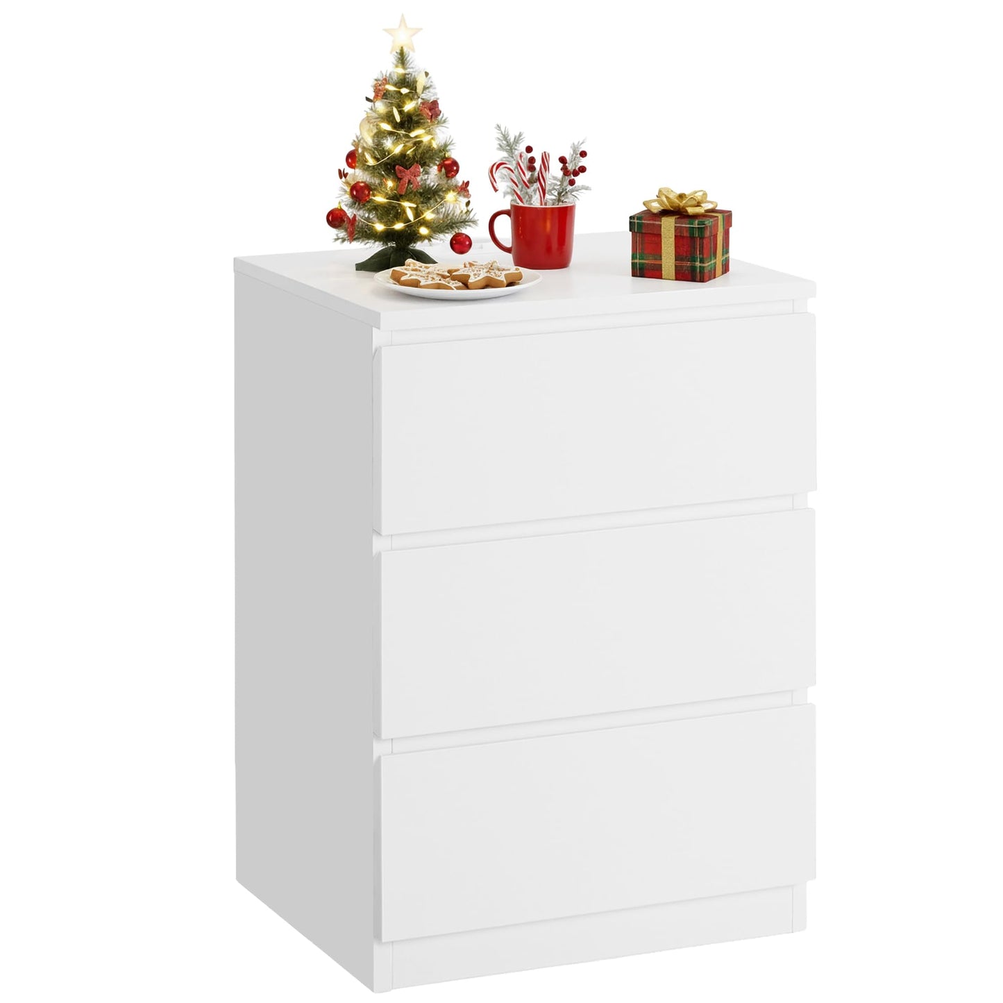 VASAGLE LET831W14 Set of 2 Bedside Tables, Side Tables, 3 Drawers, Bevelled Edge, 2 AC Outlets, 2 USB Ports, Living Room, Bedroom, Study, Modern, Cloud White