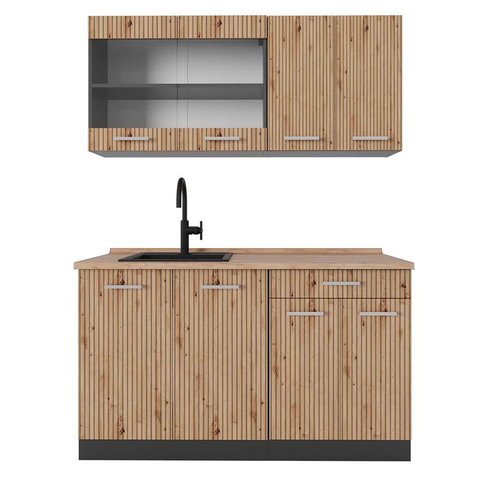 Vicco Single Kitchen R-Line, White High Gloss / Anthracite, 140 cm without Worktop