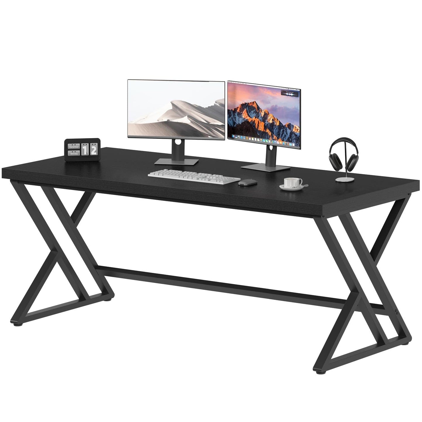 LVB Modern Computer Desk Industrial Home Office with Storage Space Metal Wood Desk Study Computer Desk for Bedroom Simple Gaming Desk Rustic Brown