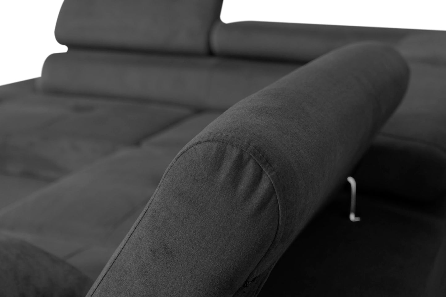 Aller L-Shaped Corner Sofa with Sleep Function and Bed Box in Jasmine, Left Ottoman (Dark Grey)
