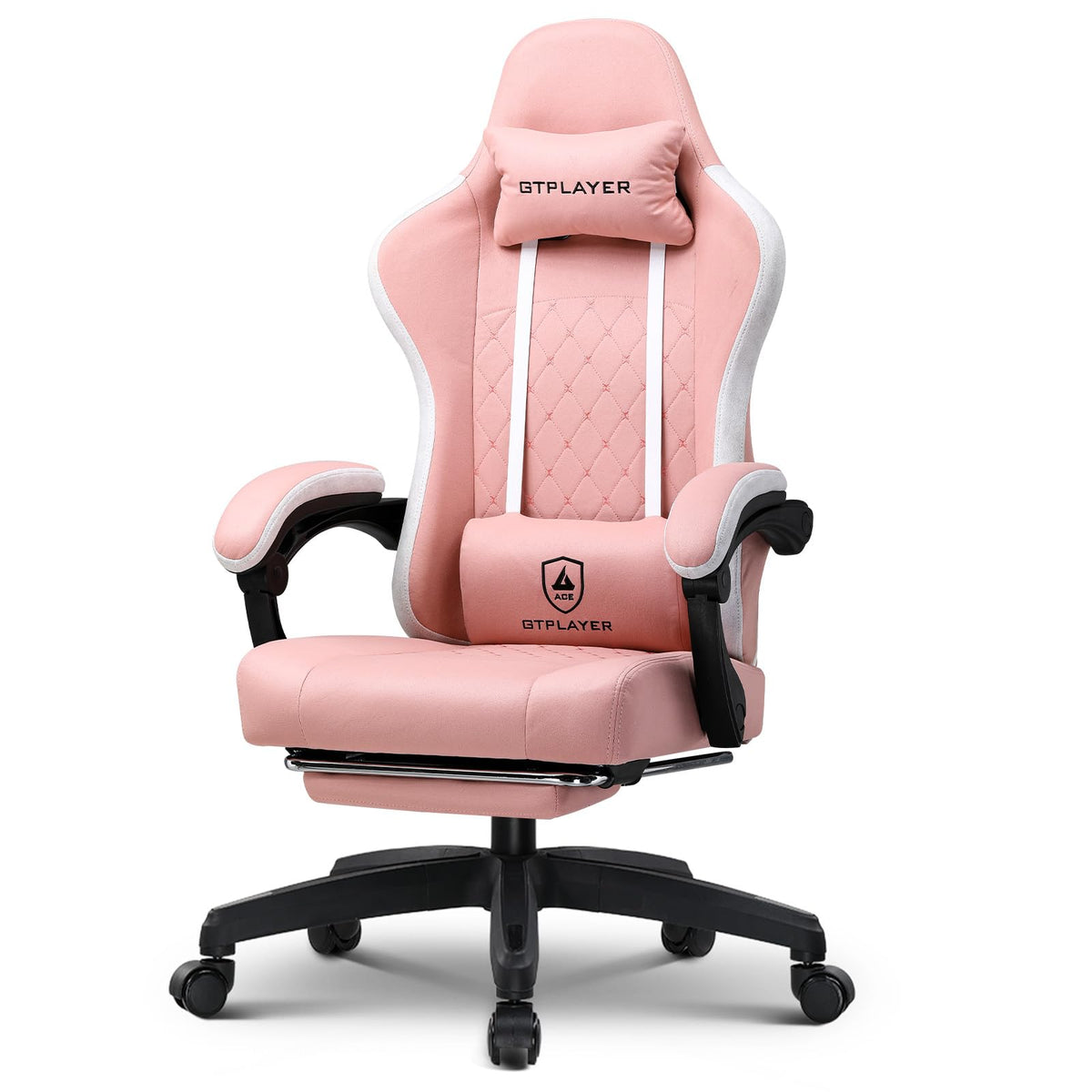 GTPLAYER Gaming Chair, Ergonomic Gaming Chair, Desk Chair with Fabric Surface, Spring Seat Cushion, Connecting Armrests and Footrest, Light Black