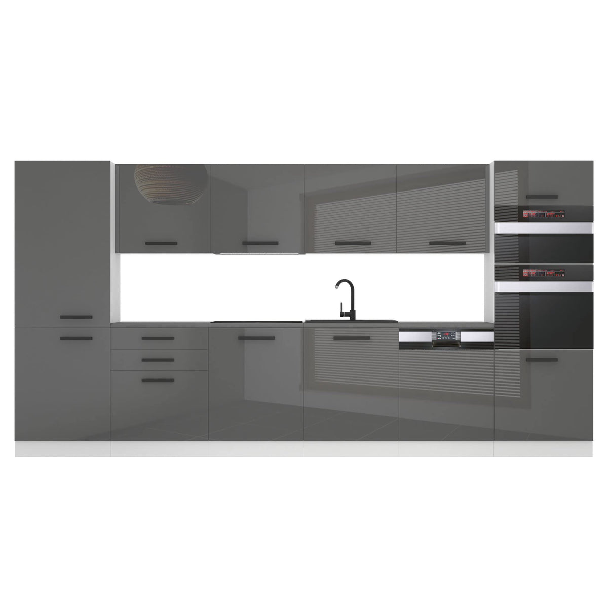 Belini Naomi Kitchen Unit, Kitchen Furniture, 360 cm, Fully Equipped without Electrical Appliances, with Wall Cabinets and Base Cabinets, with Worktops, High Gloss White