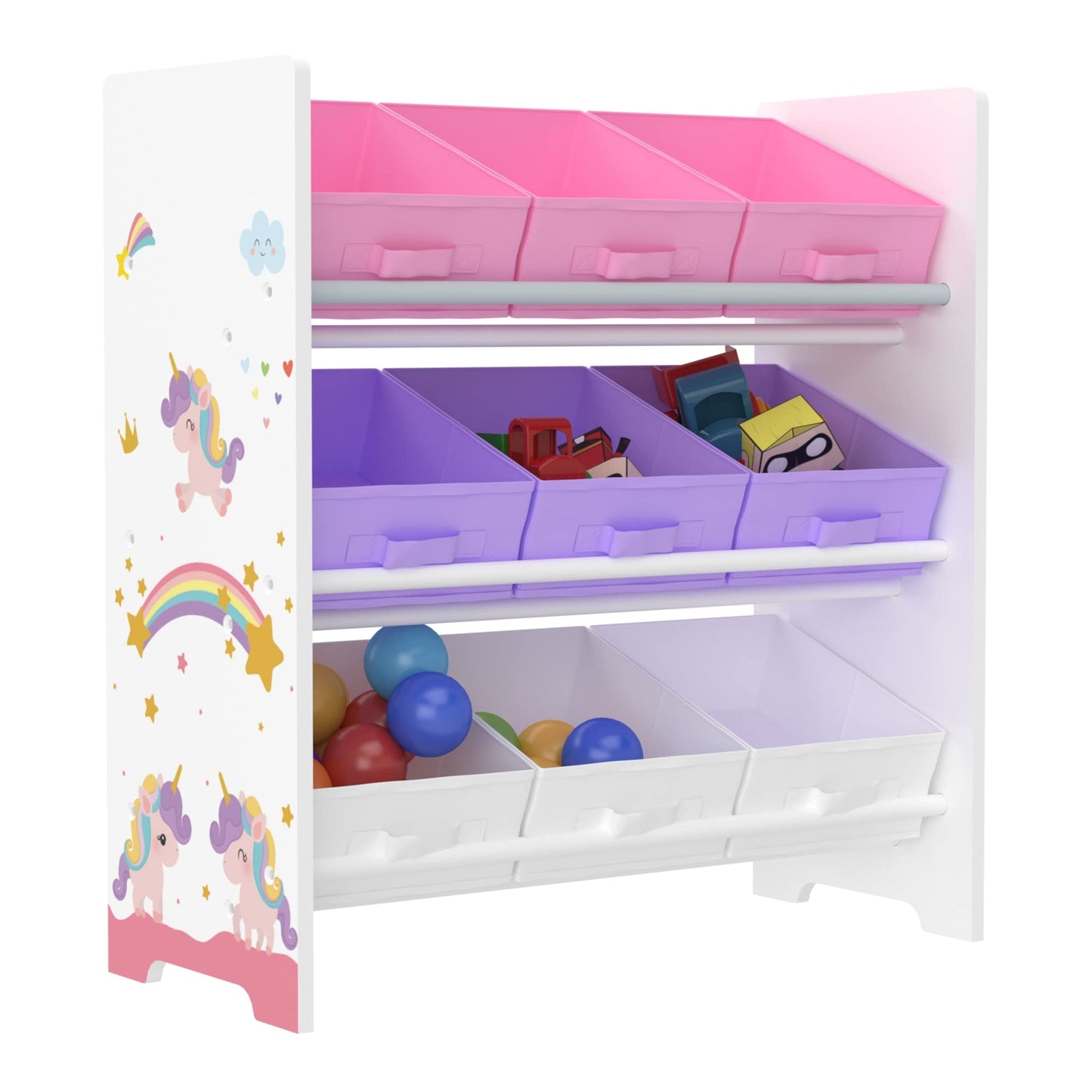 [en.casa] Boiro Children's Shelf, 60 x 62 x 30 cm, Standing with 9 Folding Boxes, Toy Storage Shelf, Ocean Motif
