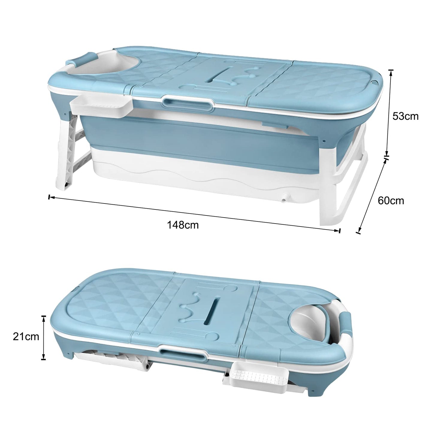 LARS360 Foldable Bathtub, Adult, Travel Bathtub, Folding Bathtub with Removable Cover, Soap Basket, Massage Rollers, Mobile Bathtub for Small Bathroom (118 x 62 x 53 cm)