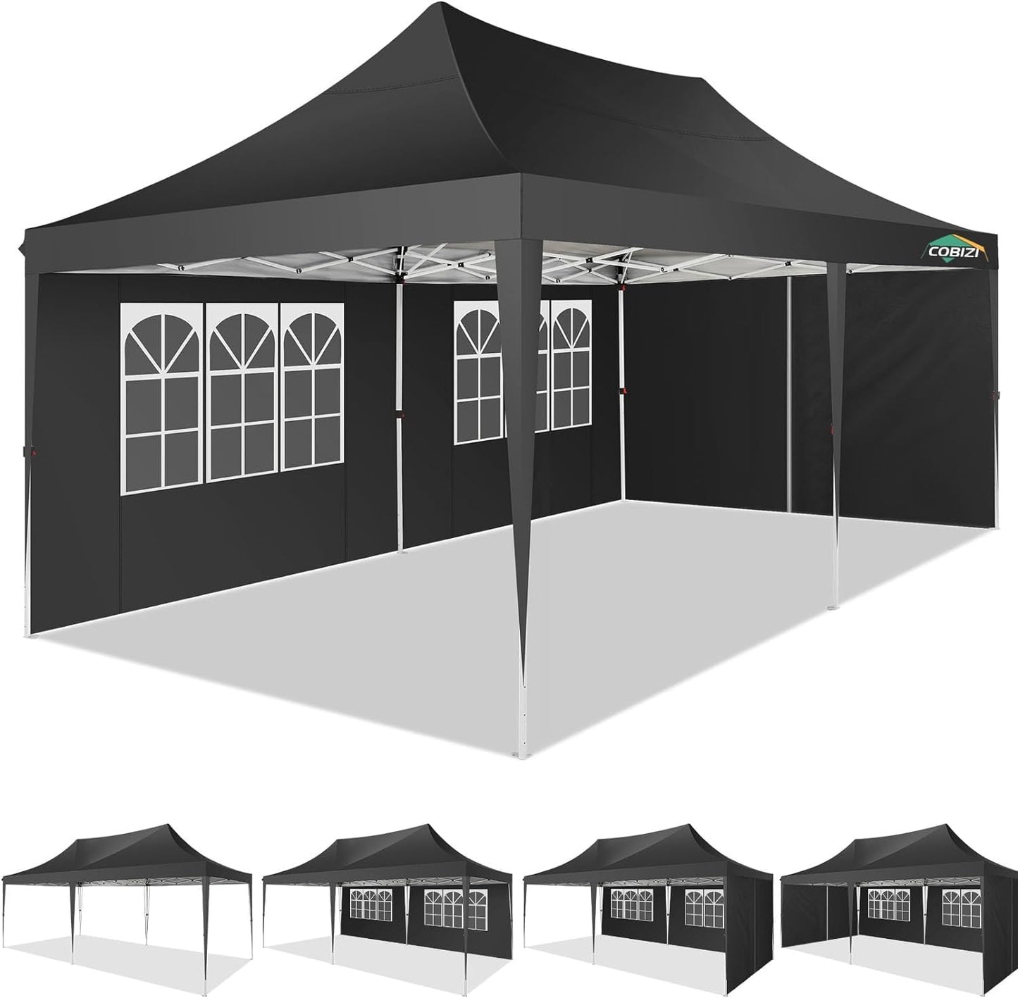 COBIZI Pavillon 3x6,Faltpavillon 3x6 Wasserdicht Stabil Winterfest, Sofort aufklappbare Vordächer Outdoor Gartenzelt mit 6 Seitenteilen, für Party Garten Festival, Weiß