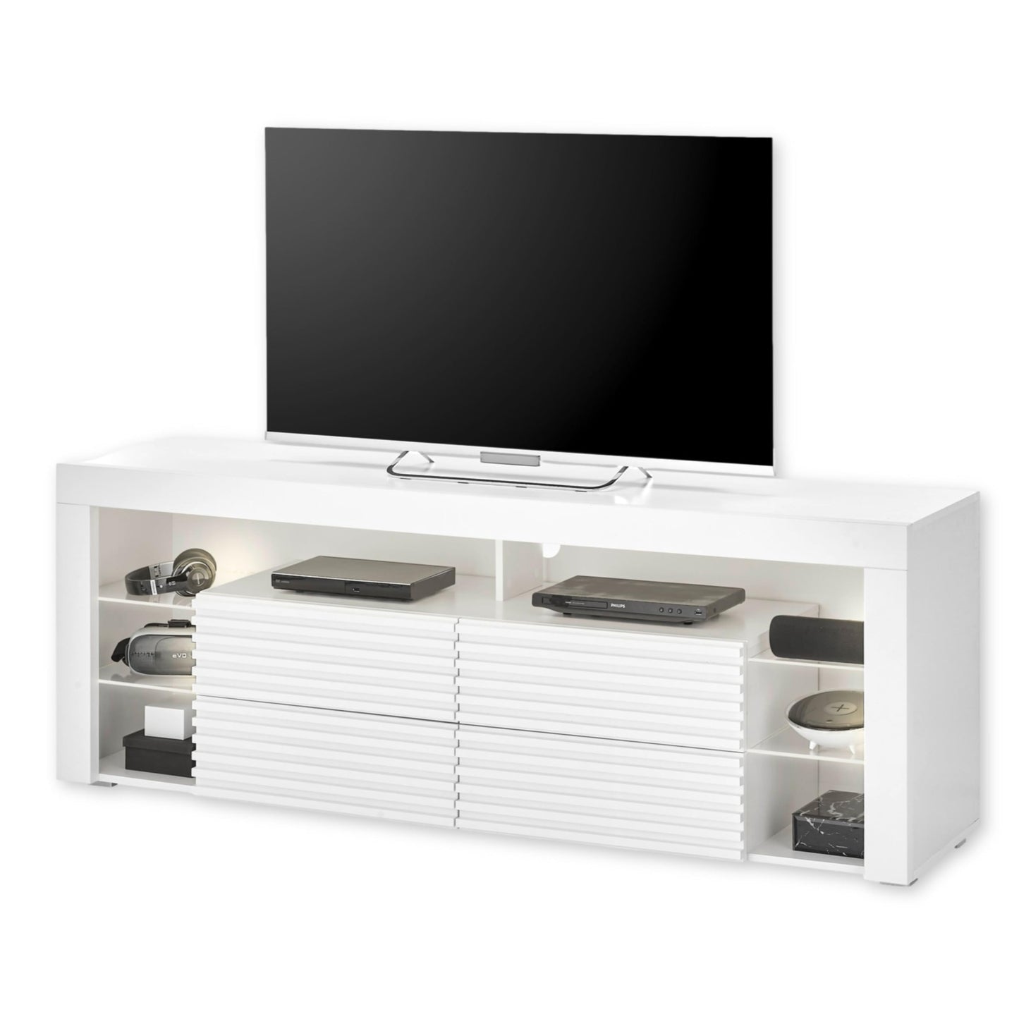GOAL TV Lowboard in Matt Grey with LED Lighting, High-Quality TV Board with Lots of Storage Space for Your Living Room, 153 x 44 x 44 cm (W x H x D)