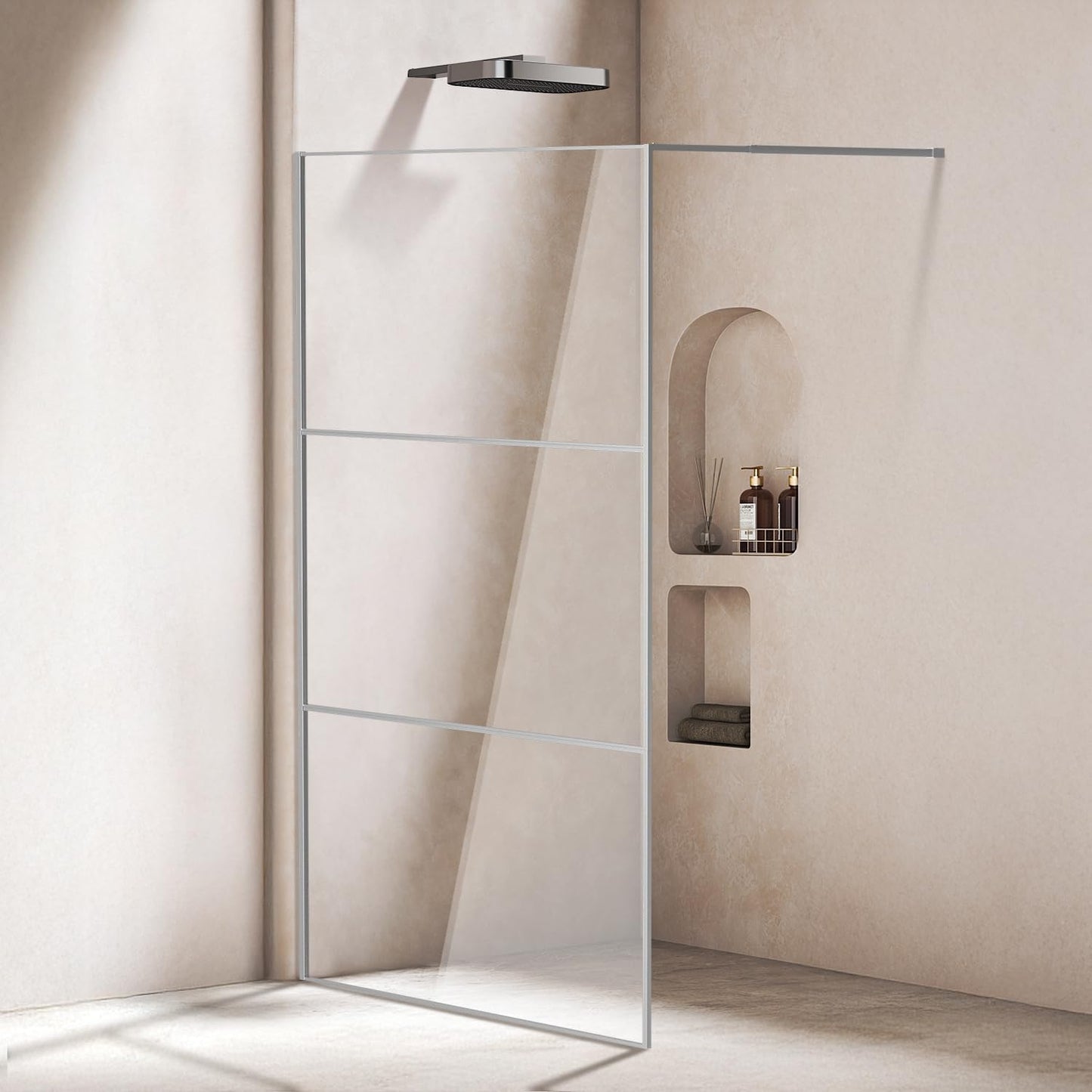 Shower Screen 80 x 200 cm Walk-in Shower Shiny Silver 3-Piece Segmented Full Frame 5 mm Tempered Safety Glass Right/Left Mountable for Floor or Shower Tray