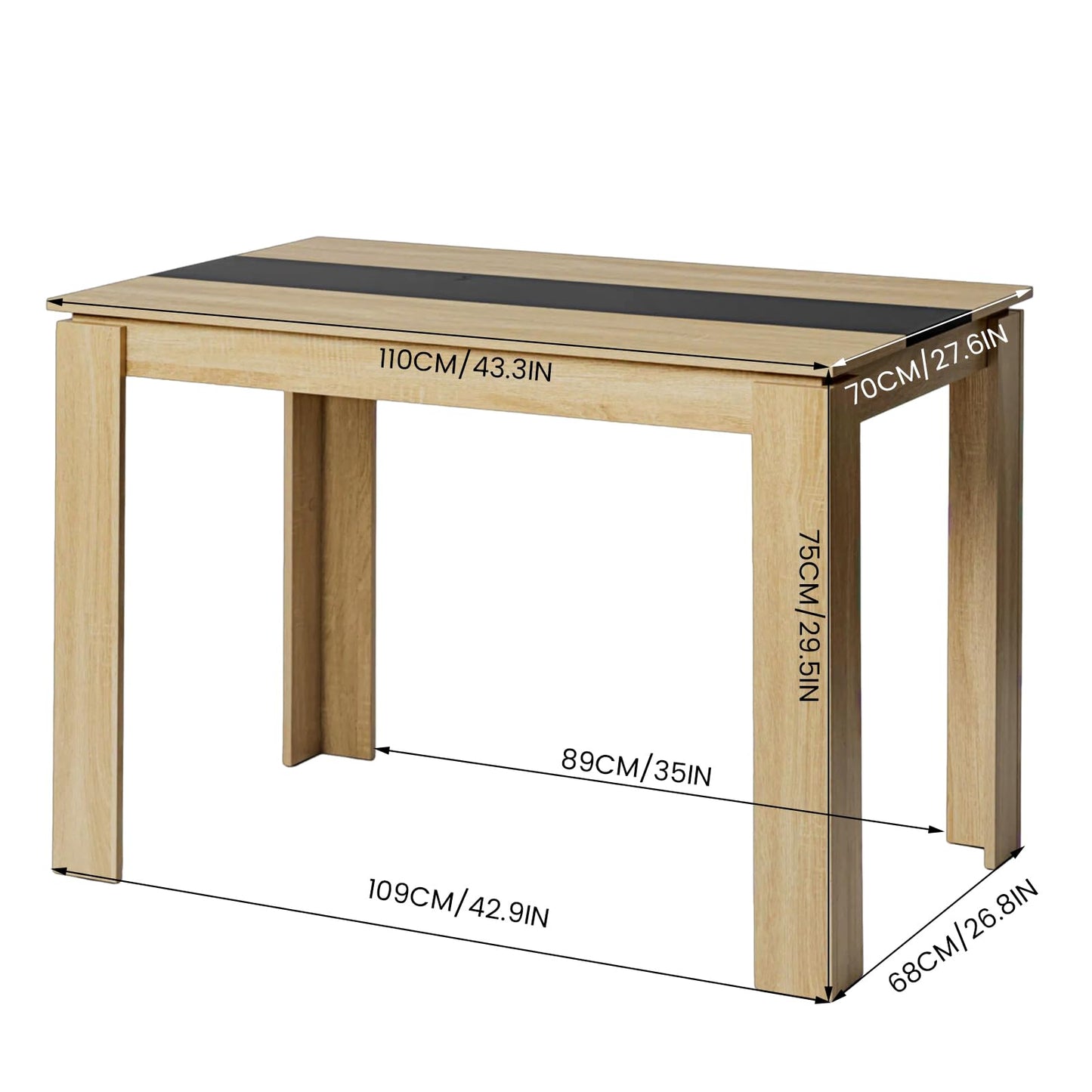 FURNITABLE Esstisch mit 4 Stühlen Esszimmergruppe, 4er Set Esszimmerstühle und Rechteckig Holztisch Essgruppe für Wohnzimmer Küche Büro (110 * 70cm Tisch+4 Schwarz Stühle)