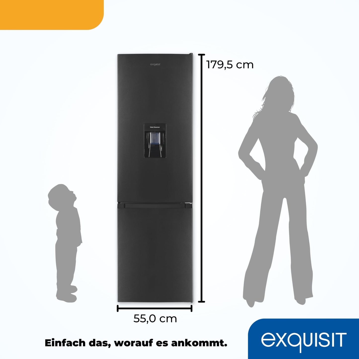 Exquisit Fridge-Freezer, 180 cm Height, Fridge with Freezer, 260 Litres, Water Dispenser, Alarm Function, 4-Star Freezer, KGC5265-70-WS-040D inoxlook-az