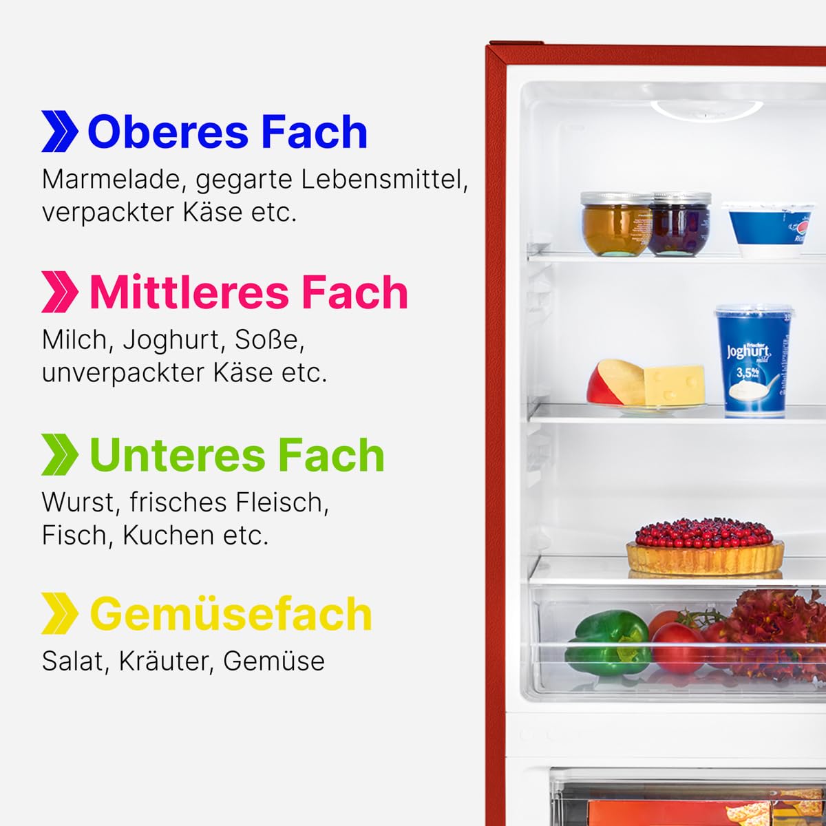 Bomann® Fridge-Freezer KG 320.2, 143 cm High, Fridge-Freezer with 175 Litre Capacity, 3 Shelves and 3 Drawers, Door Stop Replaceable, Quiet Fridge-Freezer 39 dB, Black