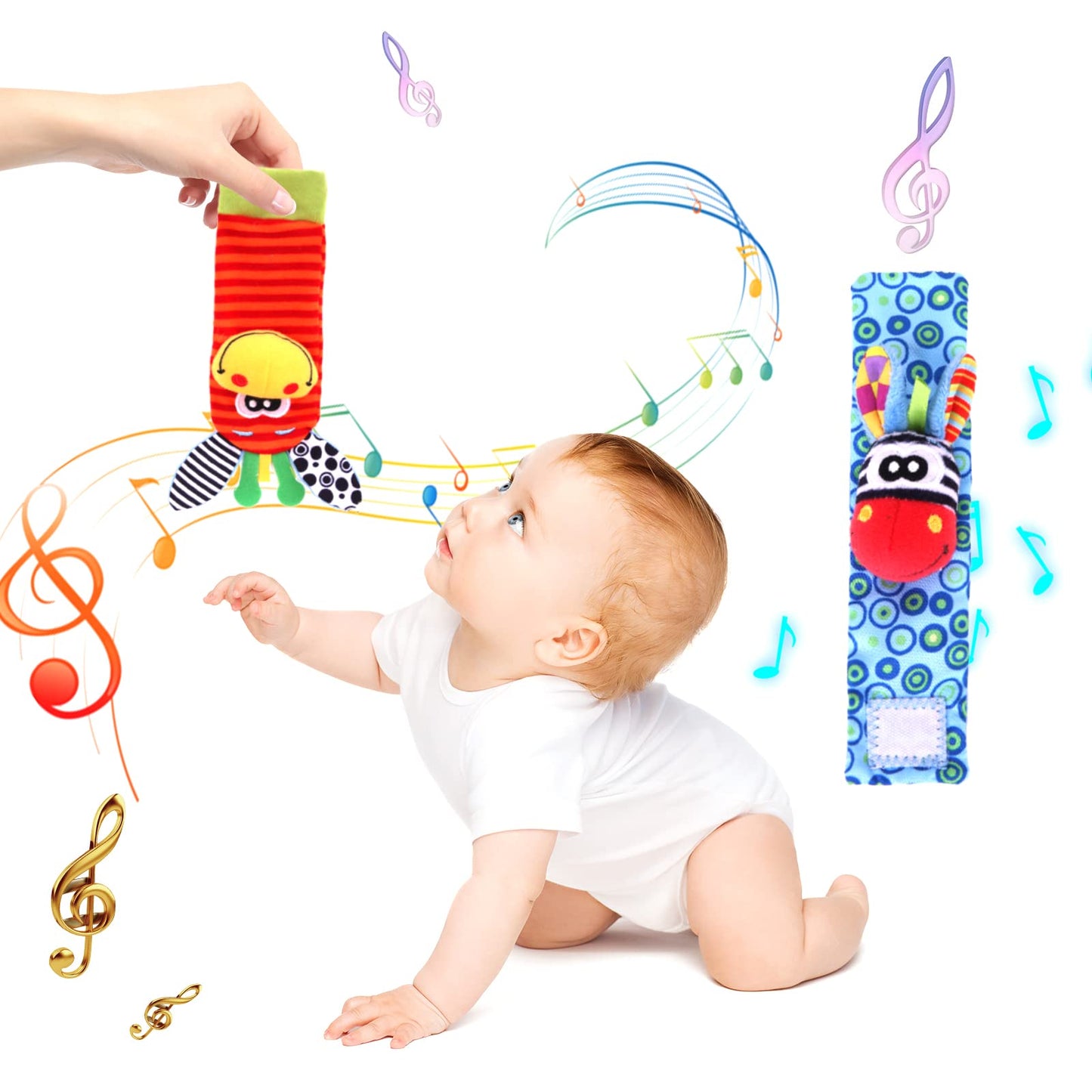 Accevo Baby Wrist Rattles & Rattles Socks Baby Cuddly Toys Early Learning Toy for Toddlers Newborn Baby Gifts Toy for Babies Baby Shower Gift 0-12 Months